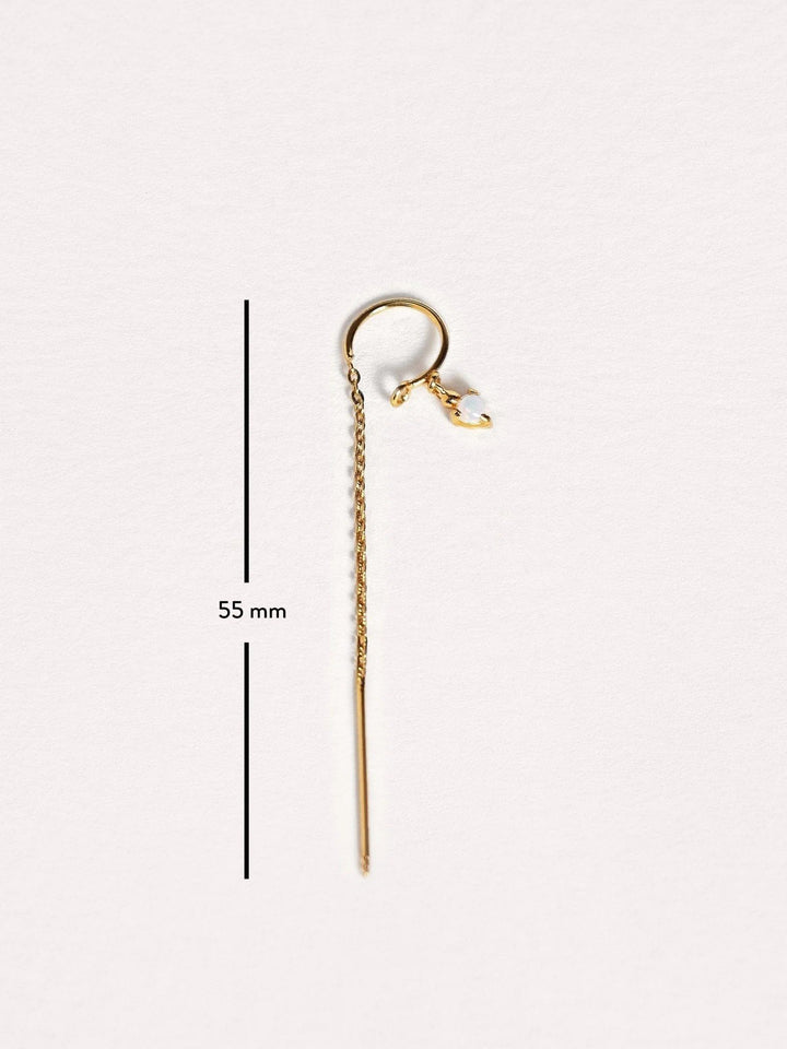 Ulfa Silver Droplet Ear Threader Earrings - 24K Gold PlatedMoonstone 55 mmanti tarnish jewelrychain drop earringsLunai Jewelry