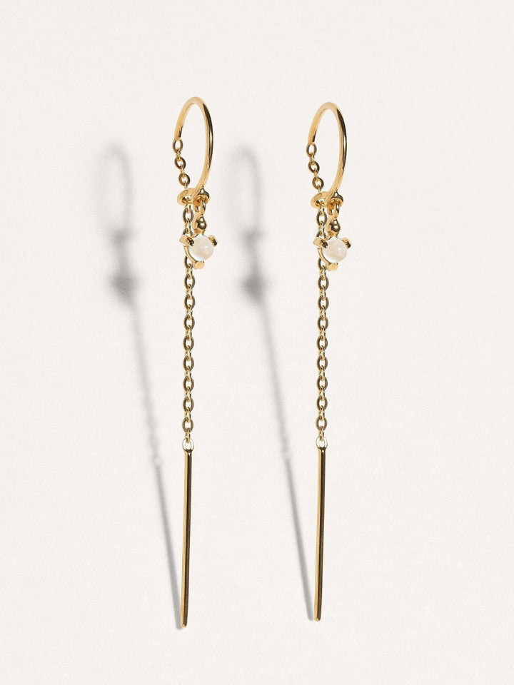 Ulfa Silver Droplet Ear Threader Earrings - 925 Sterling SilverMoonstone 55 mmanti tarnish jewelrychain drop earringsLunai Jewelry