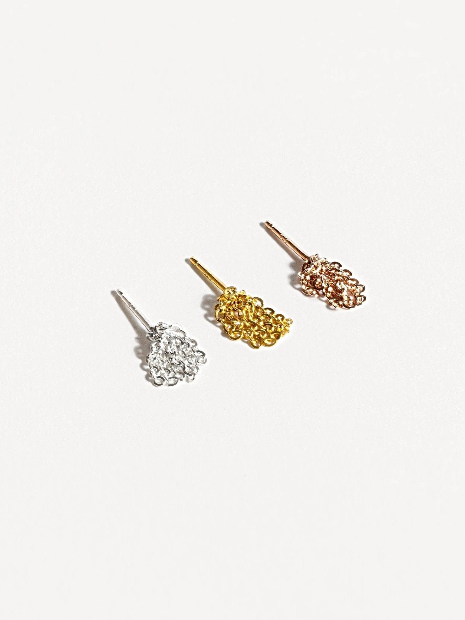Tassel drop earrings in yellow gold, rose gold, and silver finishes