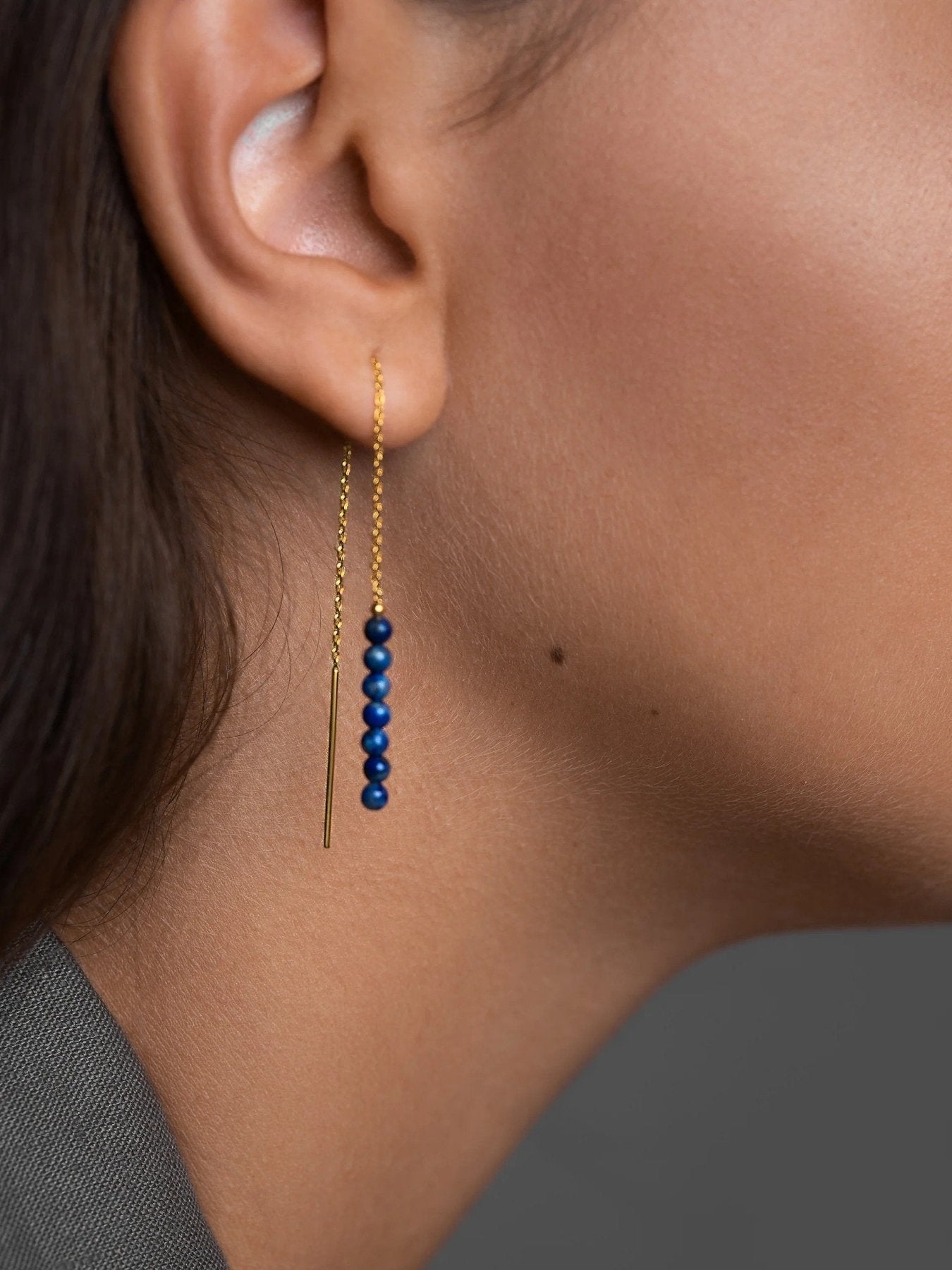 Adela Lapis Lazuli Chain Drop Earrings - Lapislazulli80MMALLbeaded earringsLunai Jewelry