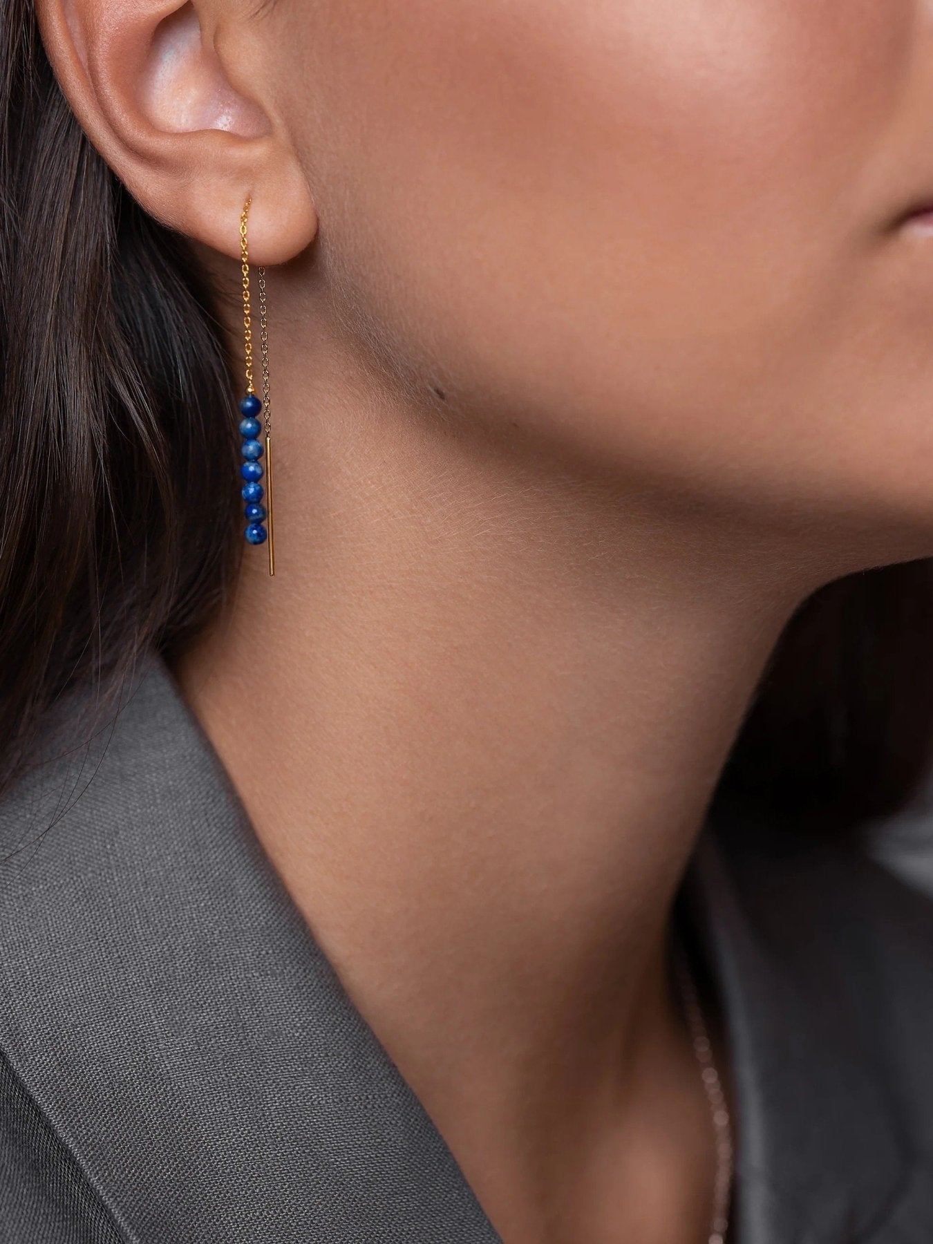 Adela Lapis Lazuli Chain Drop Earrings - Lapislazulli105MMALLbeaded earringsLunai Jewelry