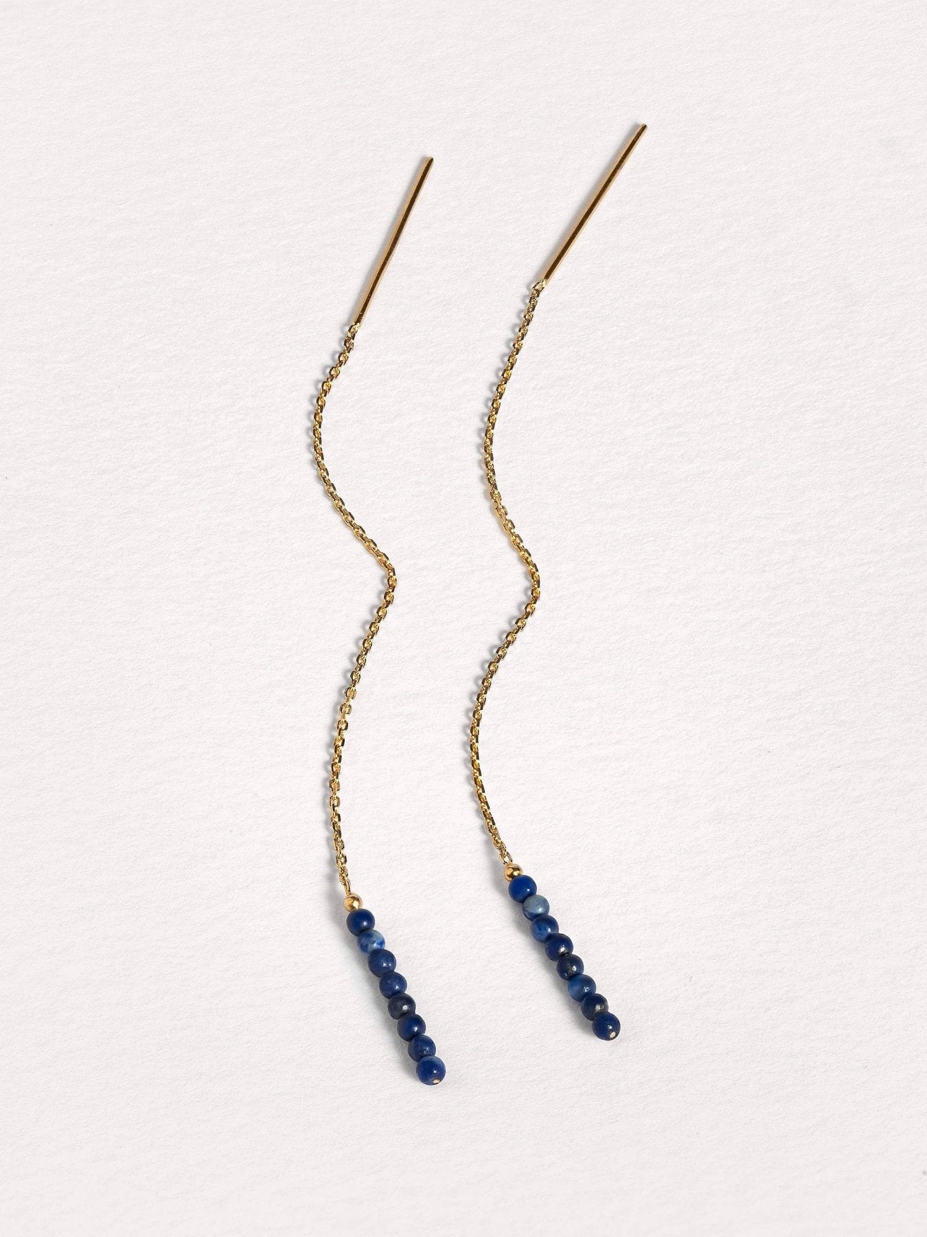 Adela Lapis Lazuli Chain Drop Earrings - Lapislazulli80MMALLbeaded earringsLunai Jewelry