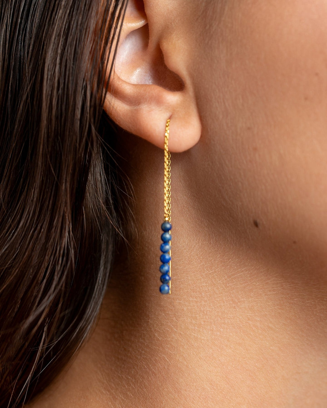 Adela Long Chain Earrings with Natural Gemstones - 1. Lapislazulli80MMALLbeaded earringsLunai Jewelry