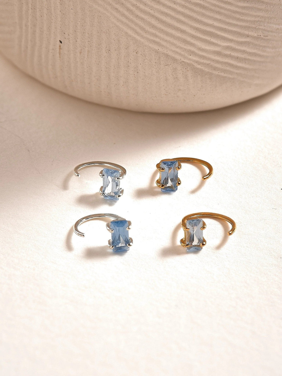 Aquamarine Huggie Hoop Earrings - 925 Sterling SilverAquamarine EarringsAquamarine HoopsLunai Jewelry
