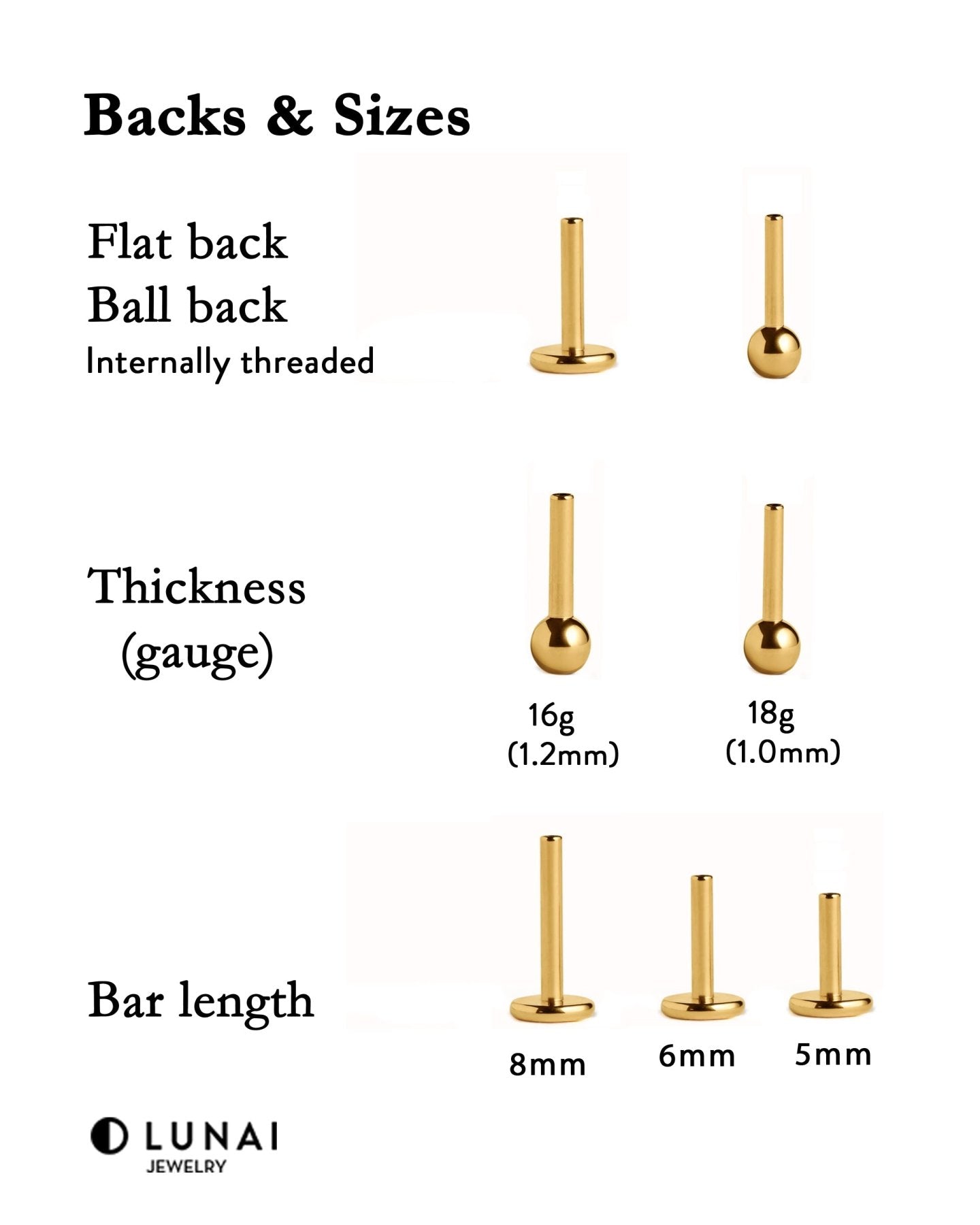 Athina · Sterling Silver Cartilage Piercing - 10mm Gold VermeilScrew Back BallALLArtisanalLunai Jewelry