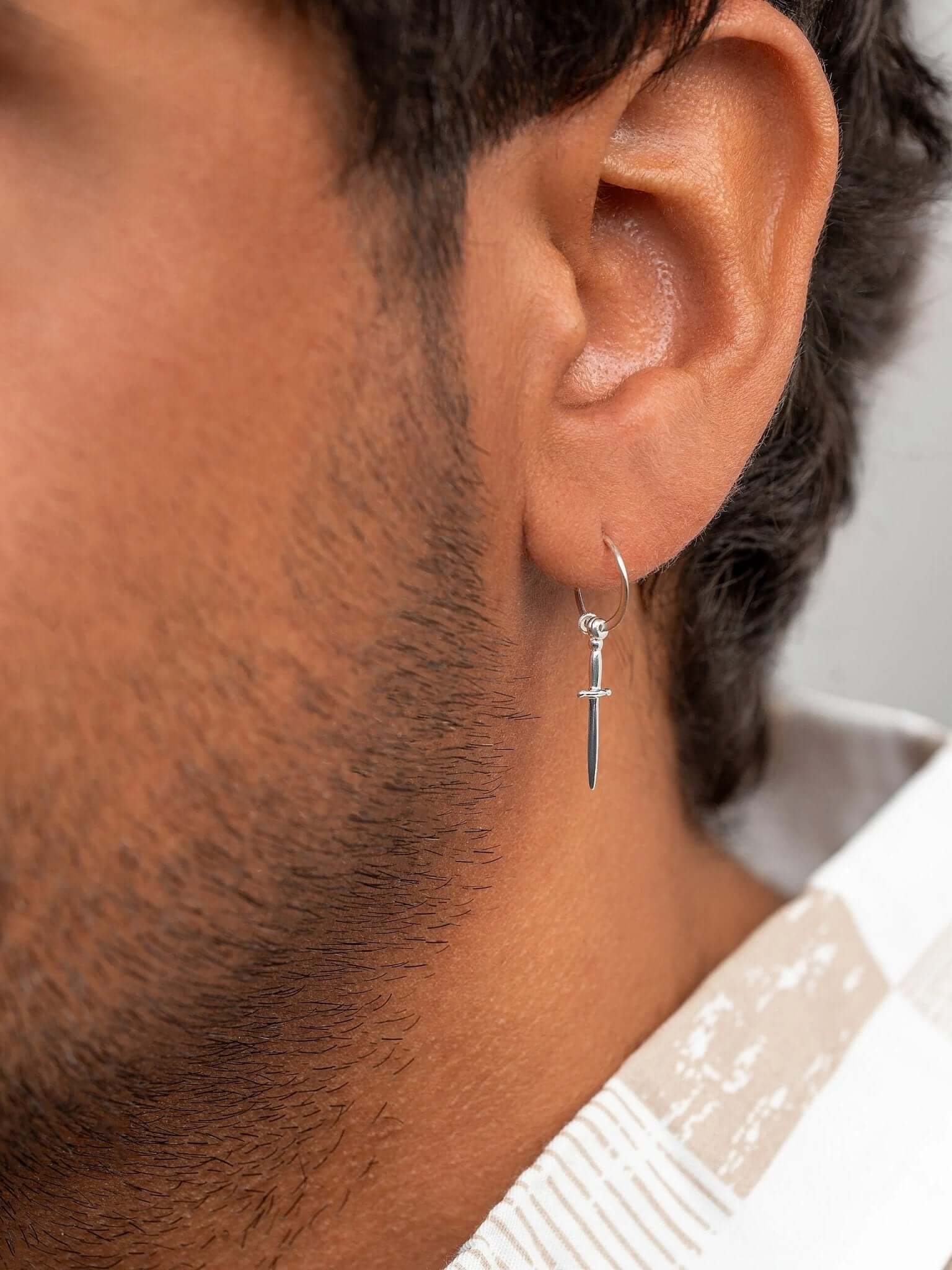 Eze Men's Sword Hoop Earrings - 925 Sterling SilverPaircartilage earringDagger EarringsLunai Jewelry