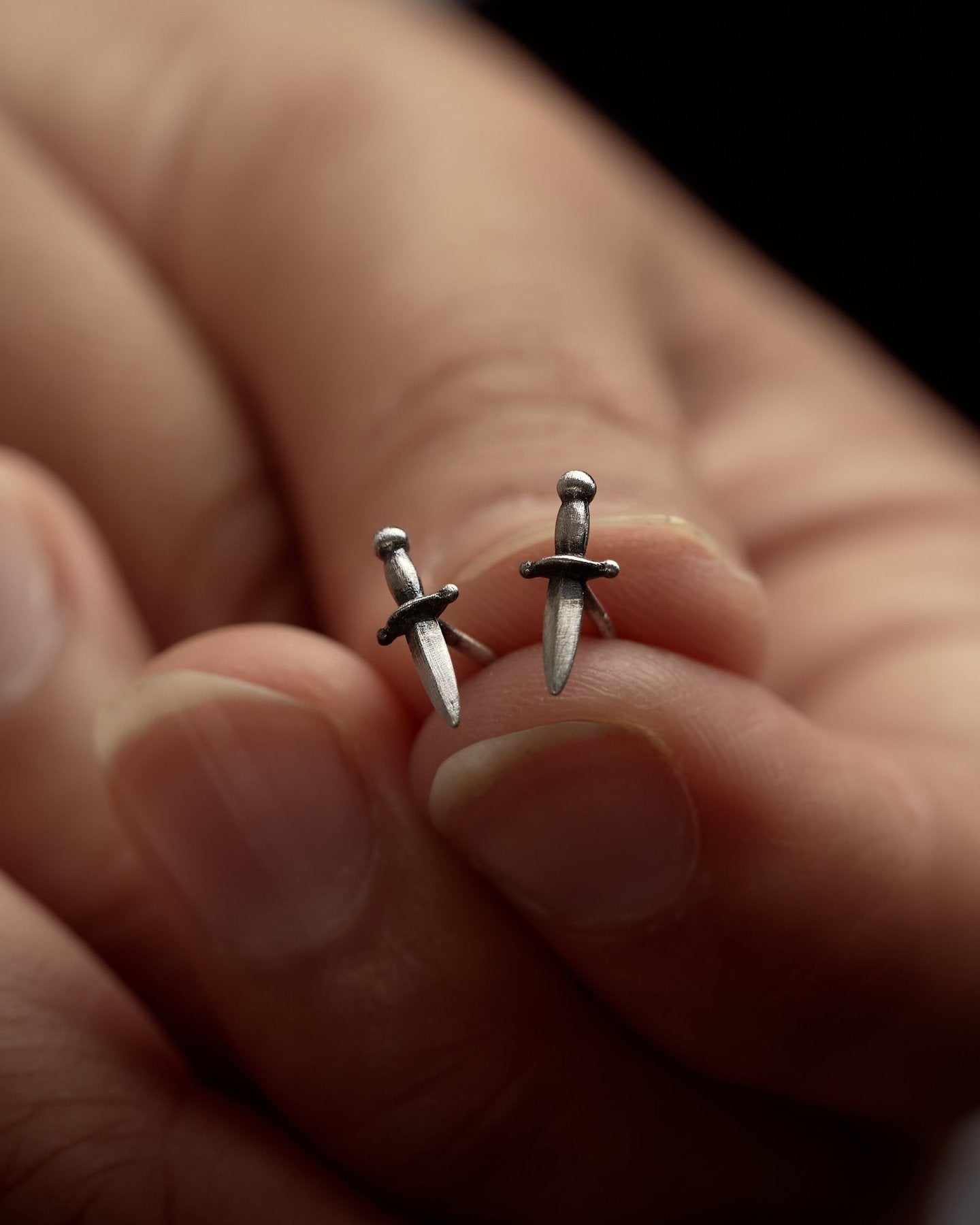 Sterling Silver Sword Stud Earrings – Dagger Earrings for Men – Medieval Inspired Jewelry – STD108