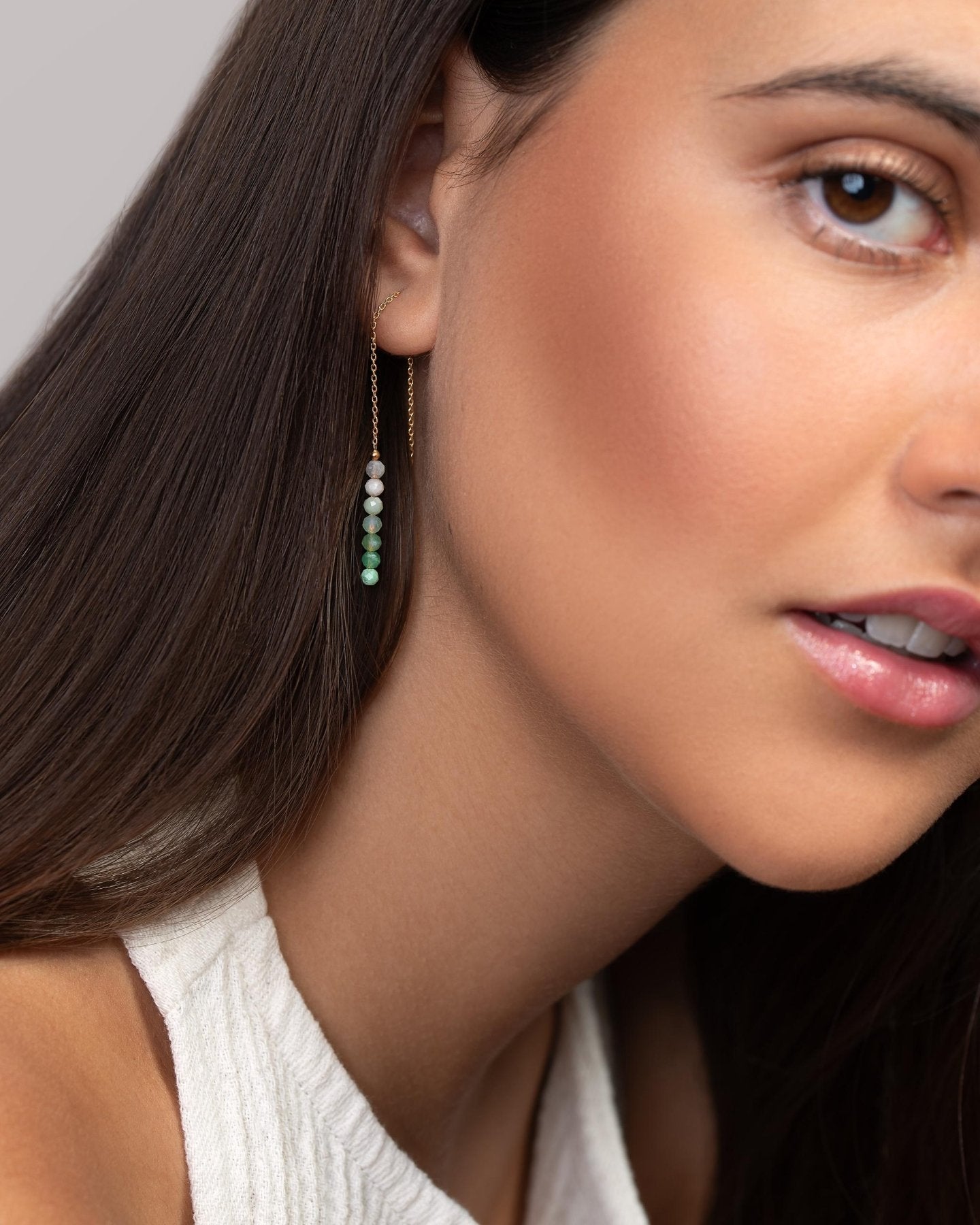 Green Tourmaline Threader Earrings, Dainty Chain Drops, Minimalist Jewelry, CHE046