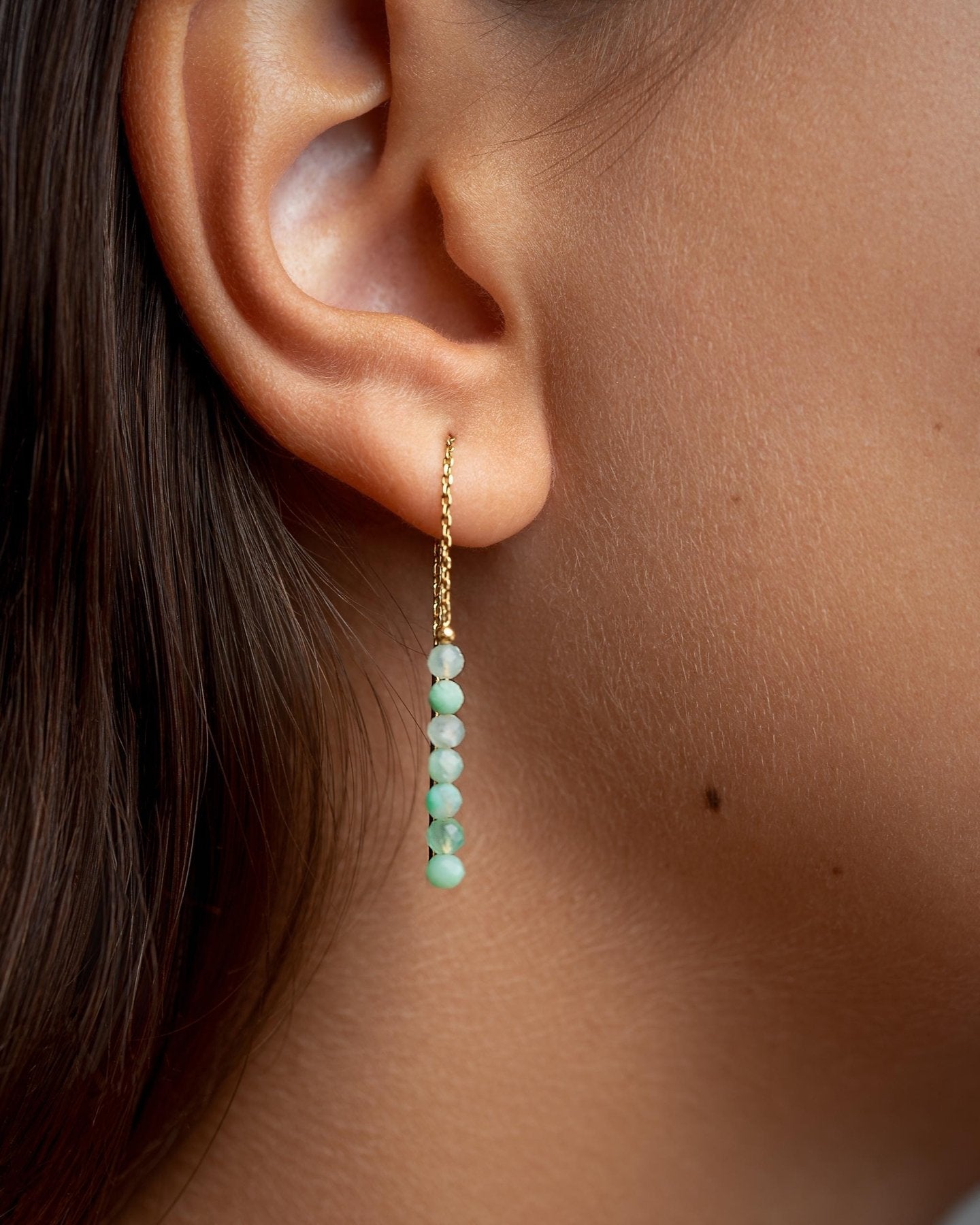 Green Tourmaline Threader Earrings, Dainty Chain Drops, Minimalist Jewelry, CHE046