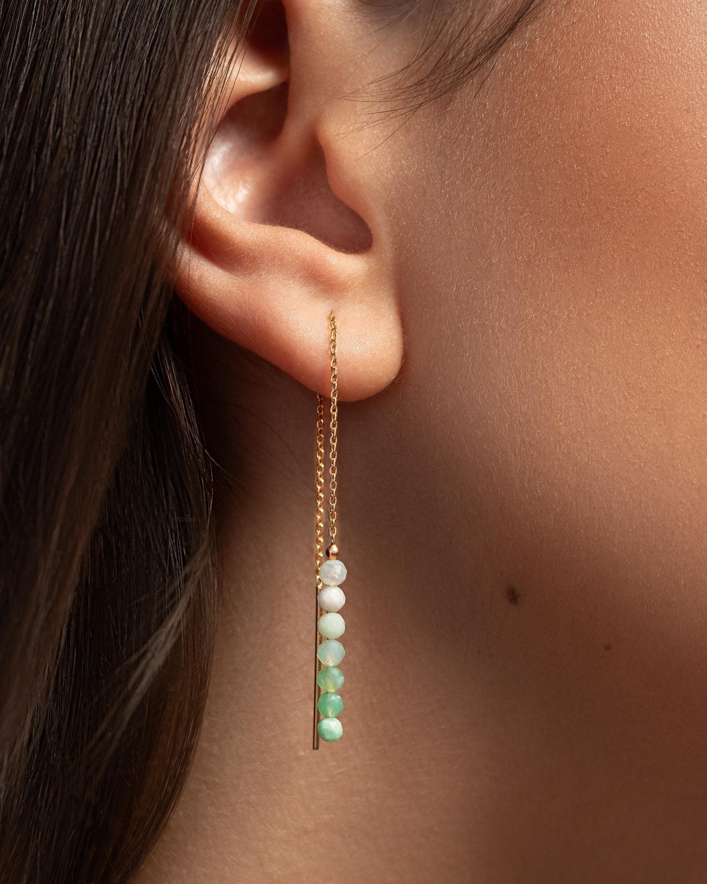 Green Tourmaline Threader Earrings, Dainty Chain Drops, Minimalist Jewelry, CHE046