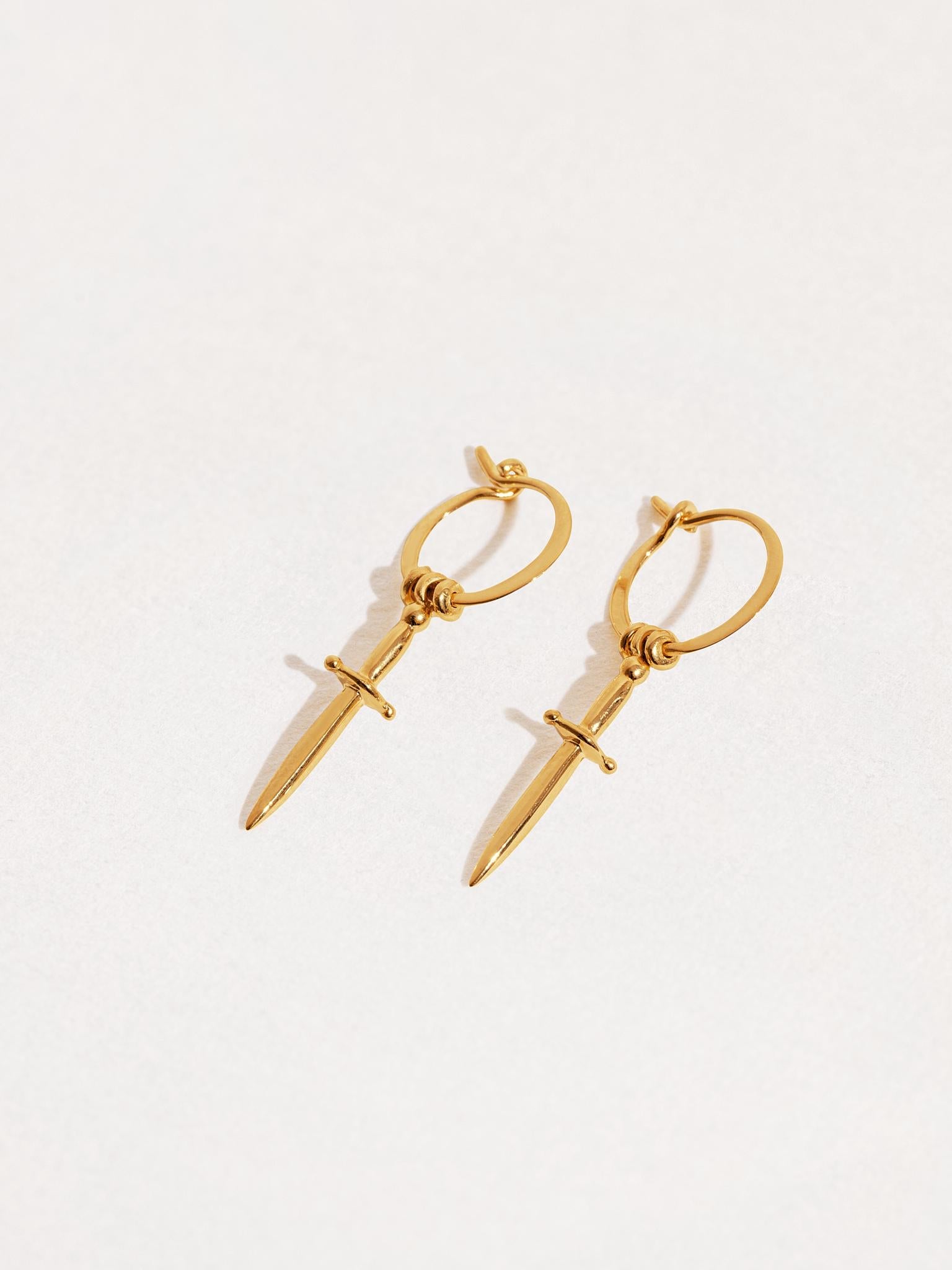 Sterling Silver Sword Dangle Hoop Earrings - Huggie Style Jewelry