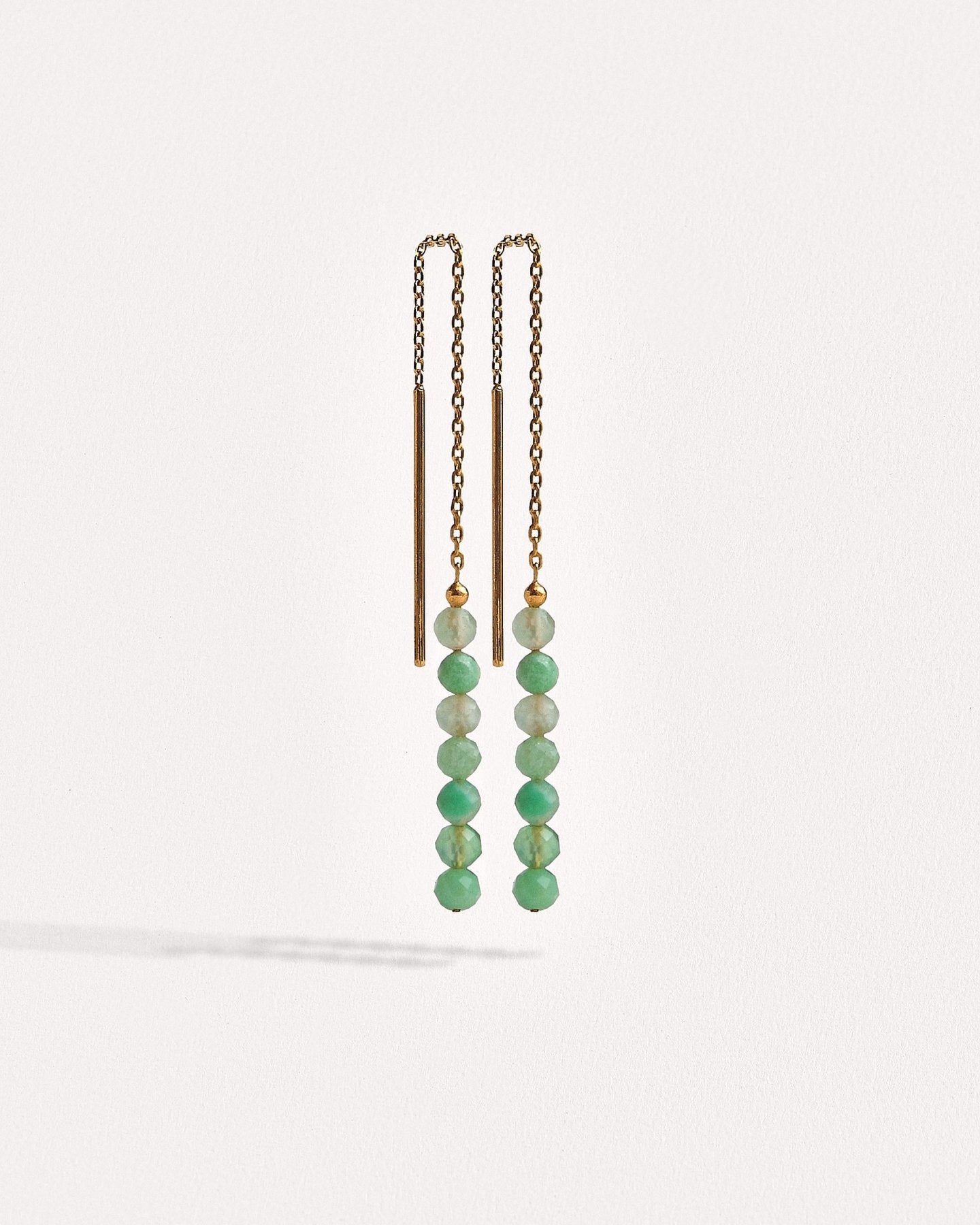 Green Tourmaline Threader Earrings, Dainty Chain Drops, Minimalist Jewelry, CHE046