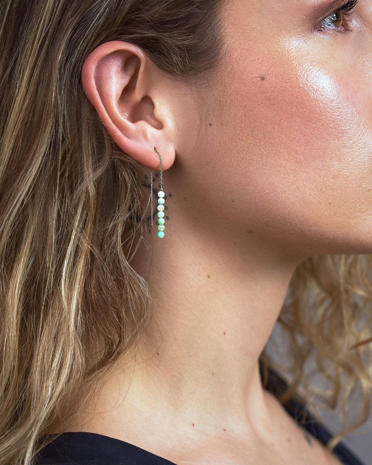 Green Tourmaline Threader Earrings, Dainty Chain Drops, Minimalist Jewelry, CHE046
