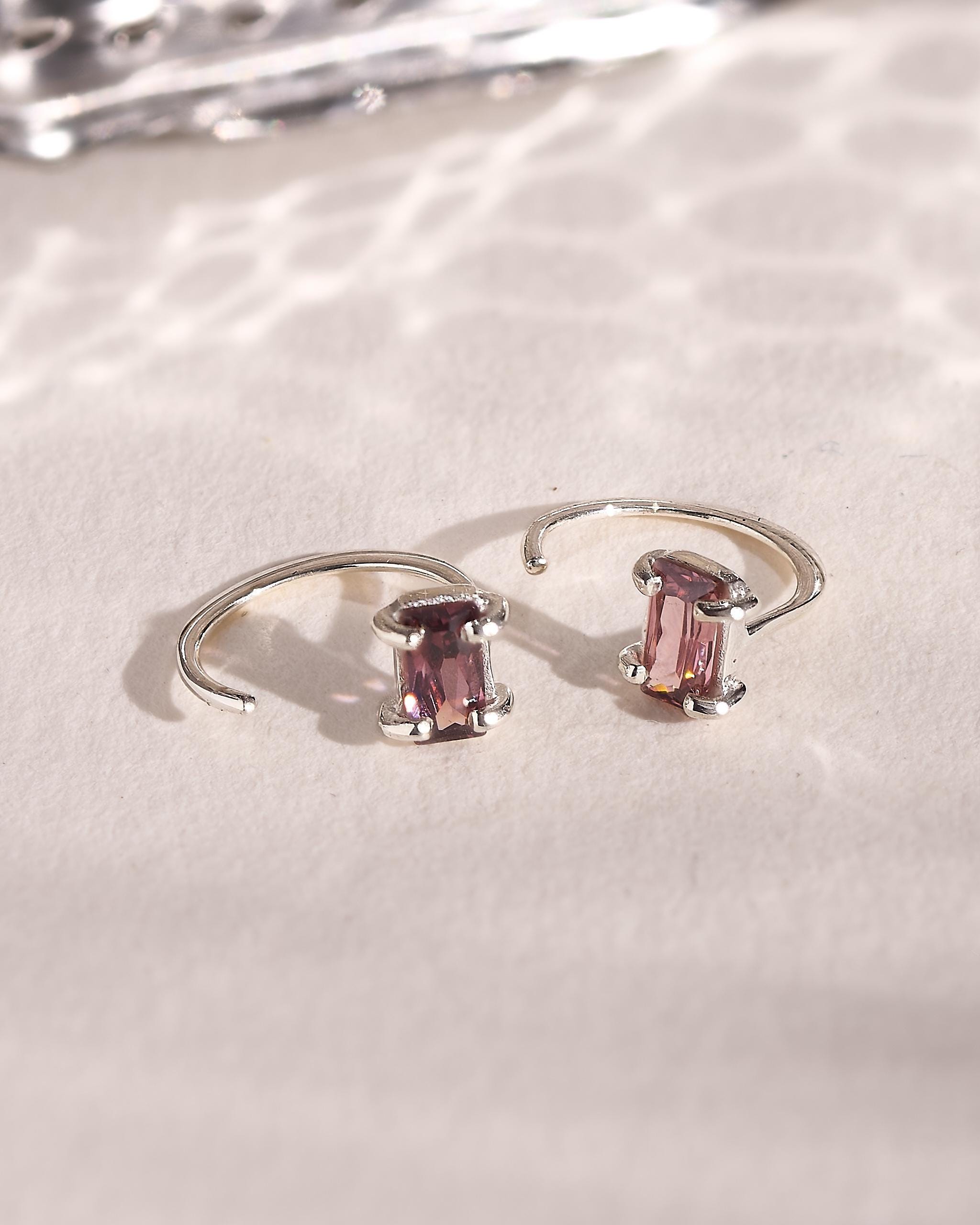 Rhodolite Huggie Hoop Earrings – 24K Gold Plated Sterling Silver – Purple Gemstone - EAR145RDT