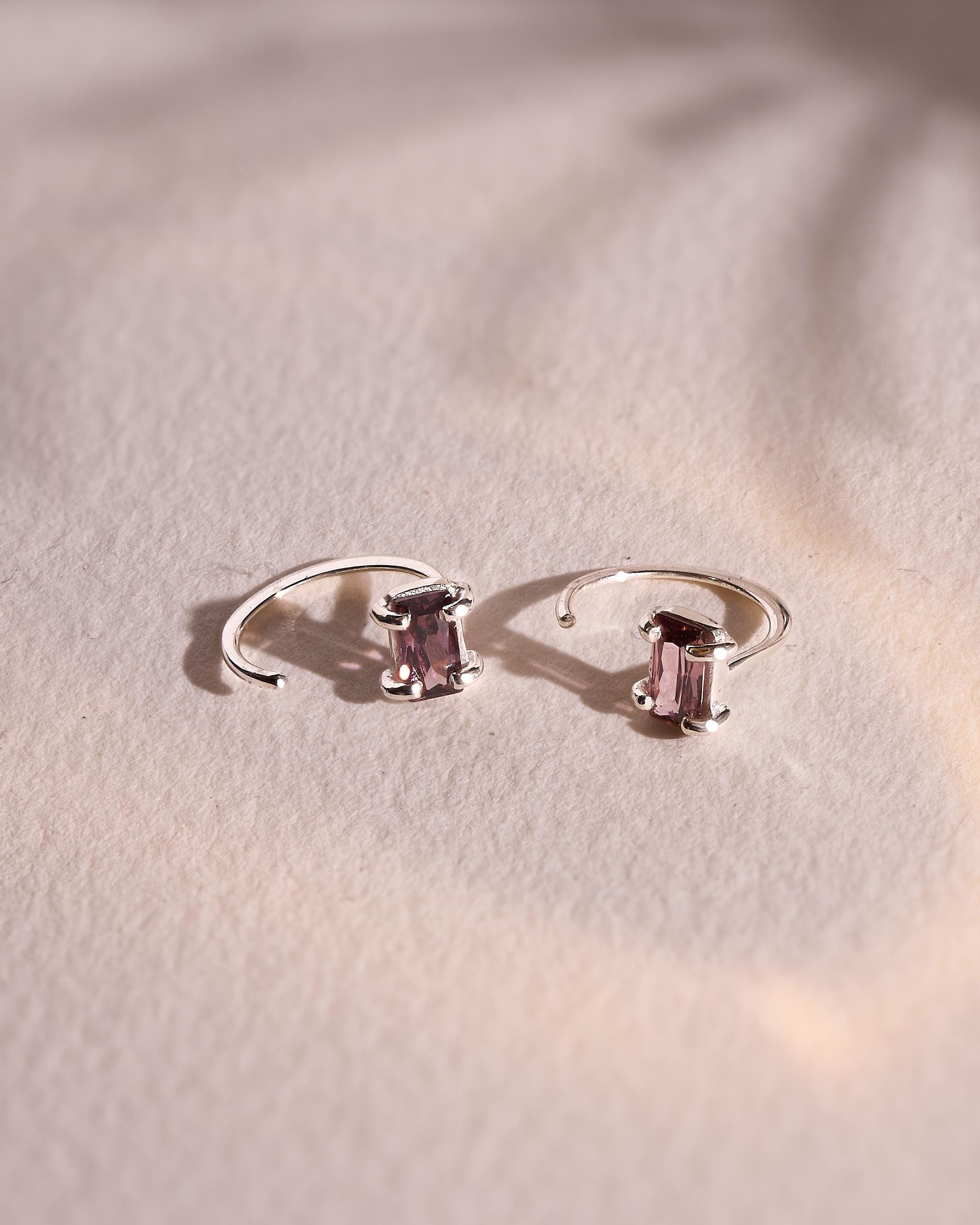Rhodolite Huggie Hoop Earrings – 24K Gold Plated Sterling Silver – Purple Gemstone - EAR145RDT
