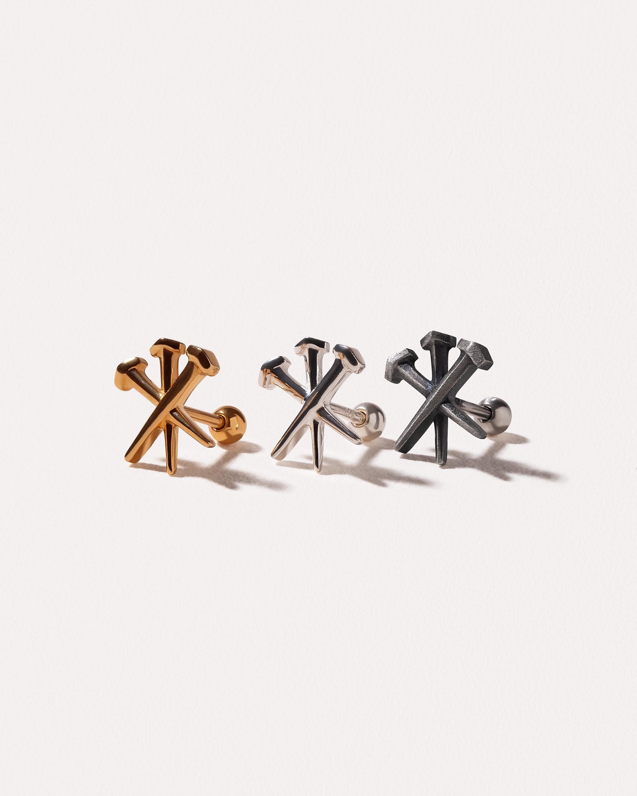 Flat Back Nail Stud, Cartilage Piercing, Helix Earring, Tragus Stud, Screw Back, Sterling Silver, Gold Vermeil - PRC004