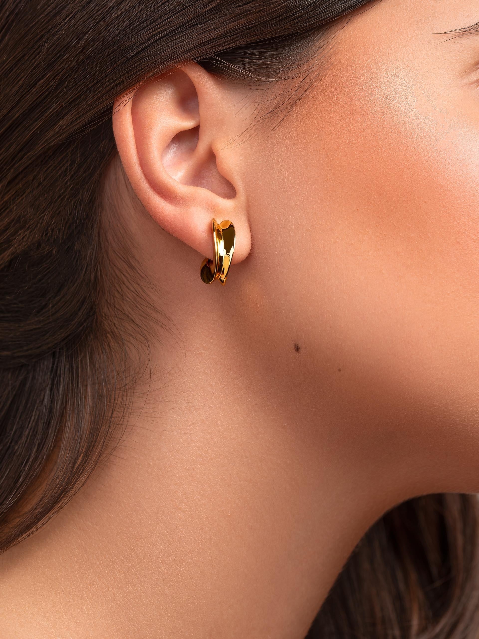 Thick Oval Hoop Earrings, Medium Modern Open Hoops in Gold & Silver- STD160SML