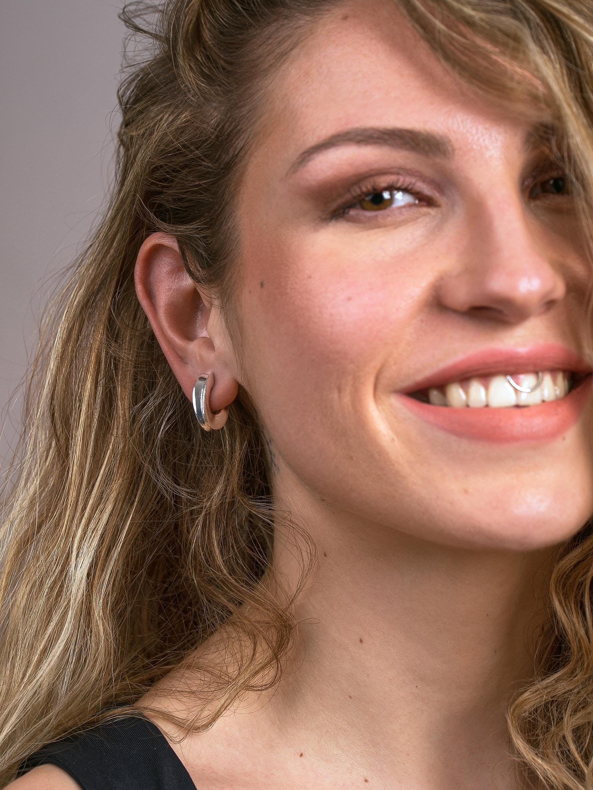 Thick Oval Hoop Earrings, Medium Modern Open Hoops in Gold & Silver- STD160SML