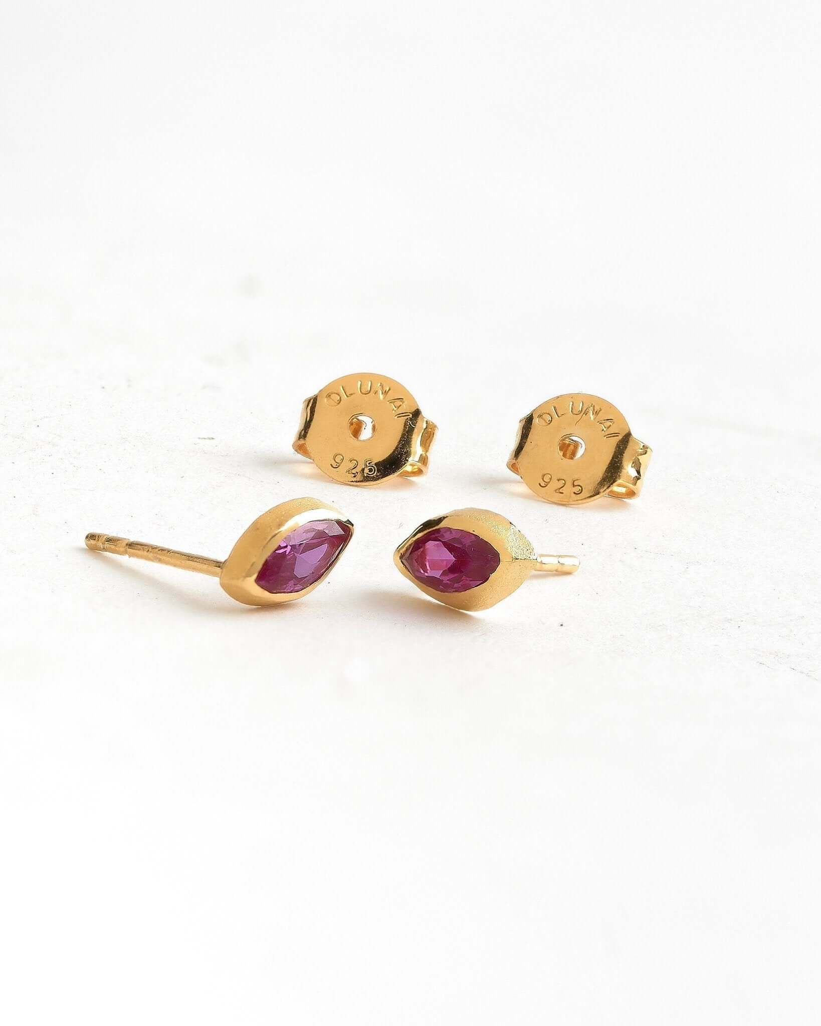 Ilvana Pink Ruby Gold Stud Earrings - Pink Rubybest selling itemsbirthstone earringsLunai Jewelry
