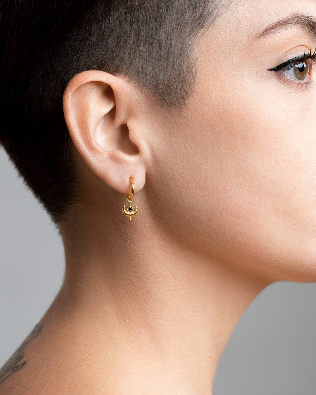 Joyce Earrings with Moon Charm - 24K Gold PlatedLab EmeraldALLBackUpItemsLunai Jewelry