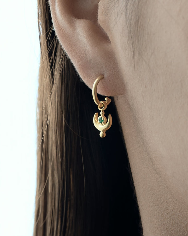 Joyce Earrings with Moon Charm - 24K Gold PlatedLab EmeraldALLBackUpItemsLunai Jewelry
