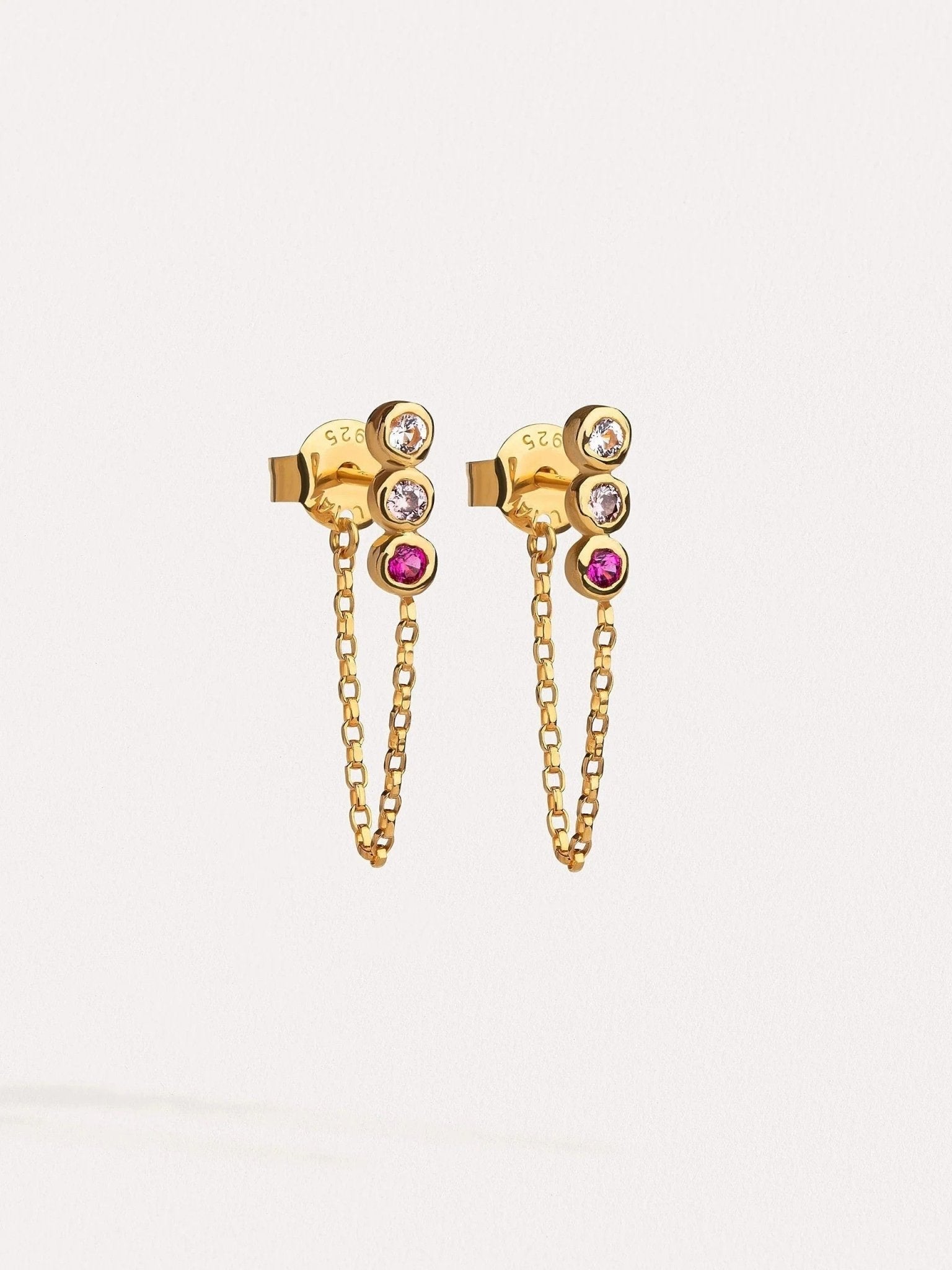 Kate Colorful Gemstone Earrings with Peridot, Emerald, Rhodolite, Ruby - PINKSAnniversary Giftchain earringsLunai Jewelry