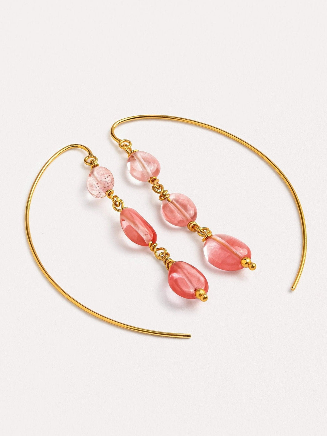 Loraine Wishbone Earrings with Prehnite Gemstone - Cherry Quartzbeaded jewelryboho earringsLunai Jewelry