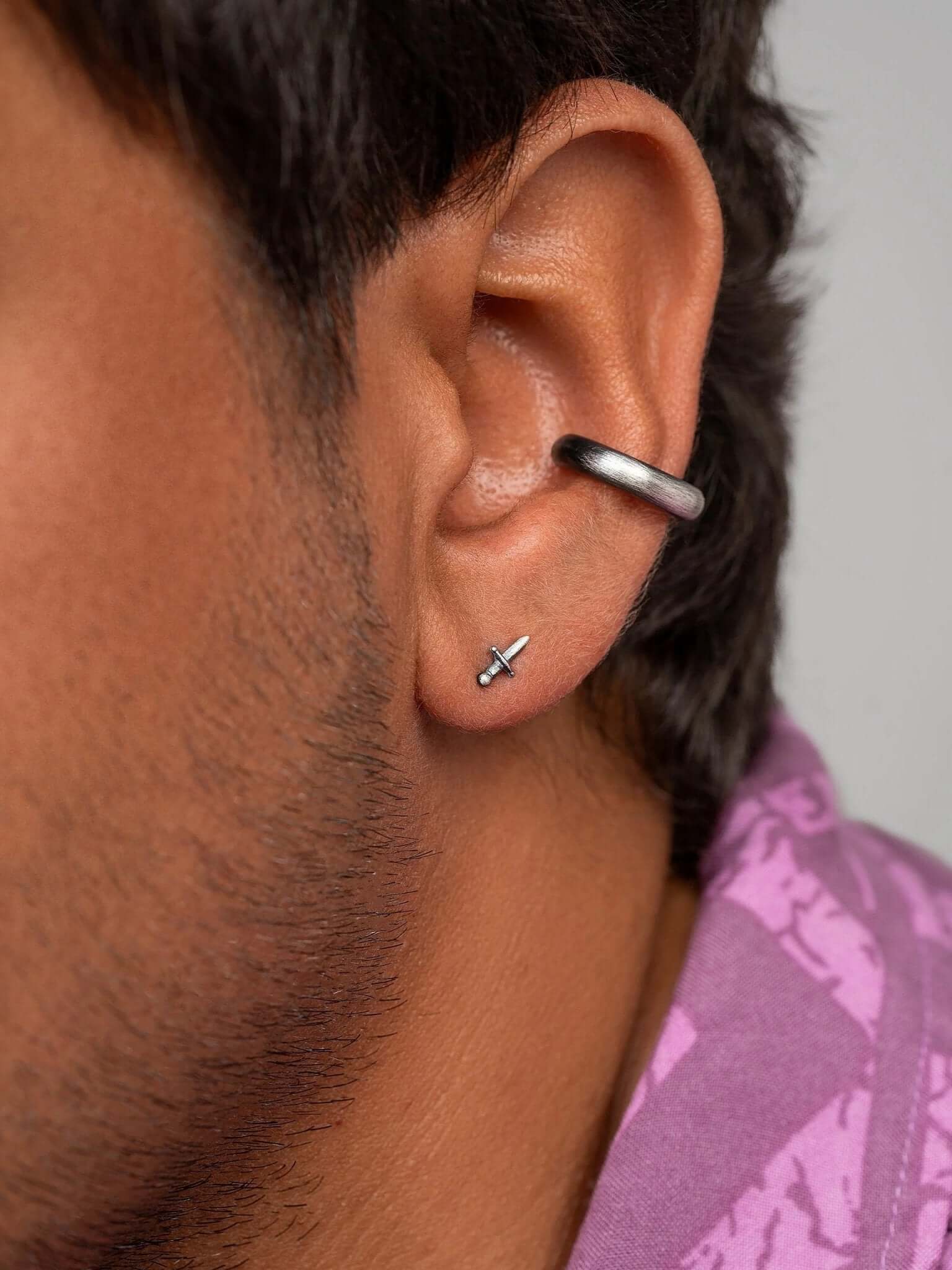 Mathias Men's Silver Oxide Cuff Earring - 925 Streling SilverCartilage EarringsCuff & Wrap EarringsLunai Jewelry