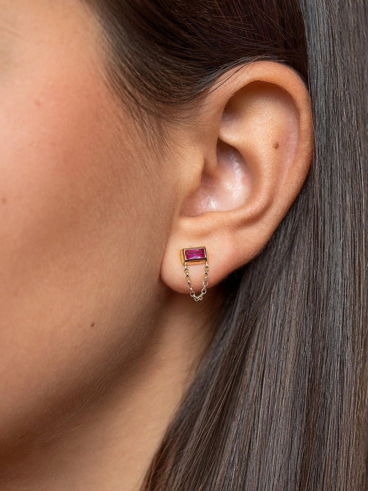 Simonetta Gemstone Stud Earrings - Lab Pink TourmalineAnniversary GiftBoho JewelryLunai Jewelry