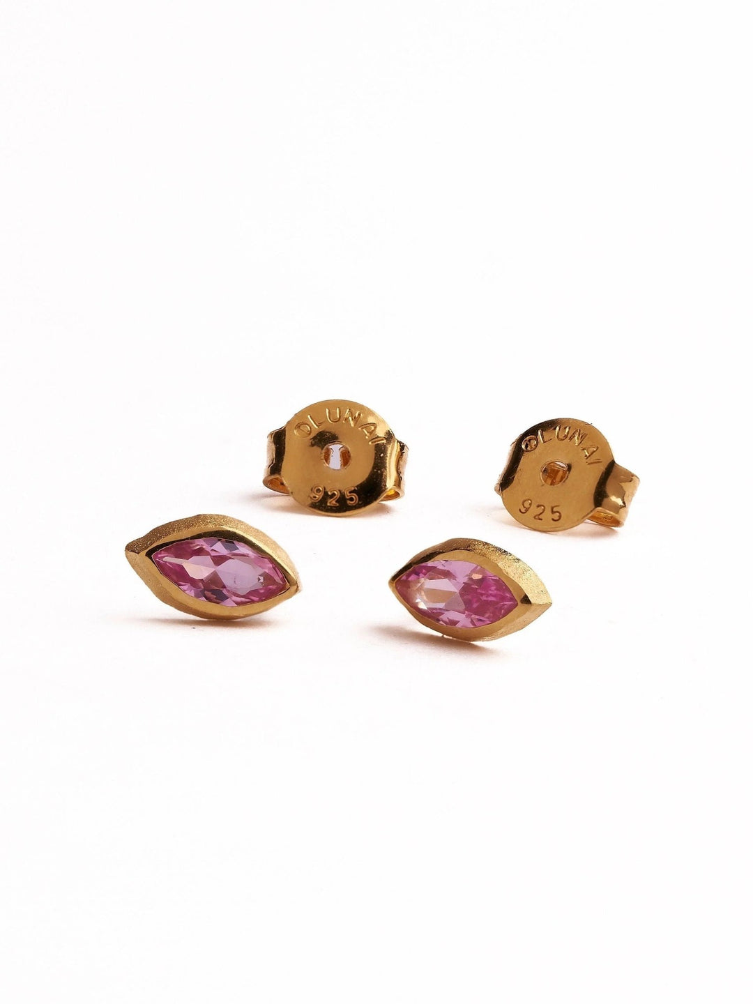 Soprina Gemstone Marquise Earrings - Yellow Gold MattePink TourmalineAnniversary Giftbirthday giftLunai Jewelry