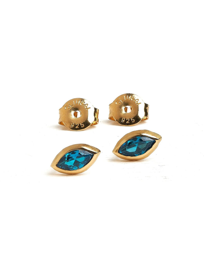 Soprina Gemstone Marquise Earrings - Yellow Gold MatteBlue Topaz ZirconAnniversary Giftbirthday giftLunai Jewelry