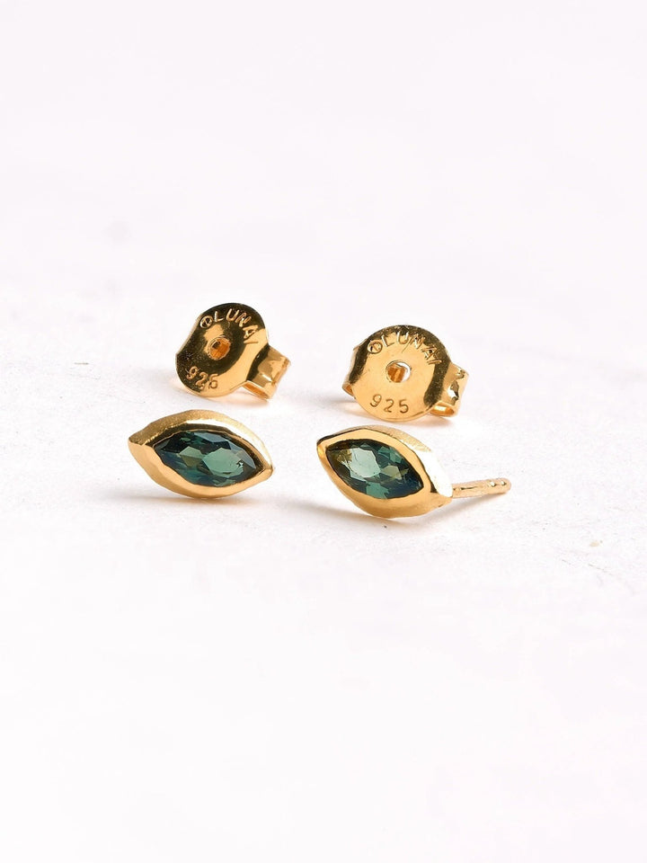 Soprina Gemstone Marquise Earrings - Yellow Gold MatteGreen TourmalineAnniversary Giftbirthday giftLunai Jewelry