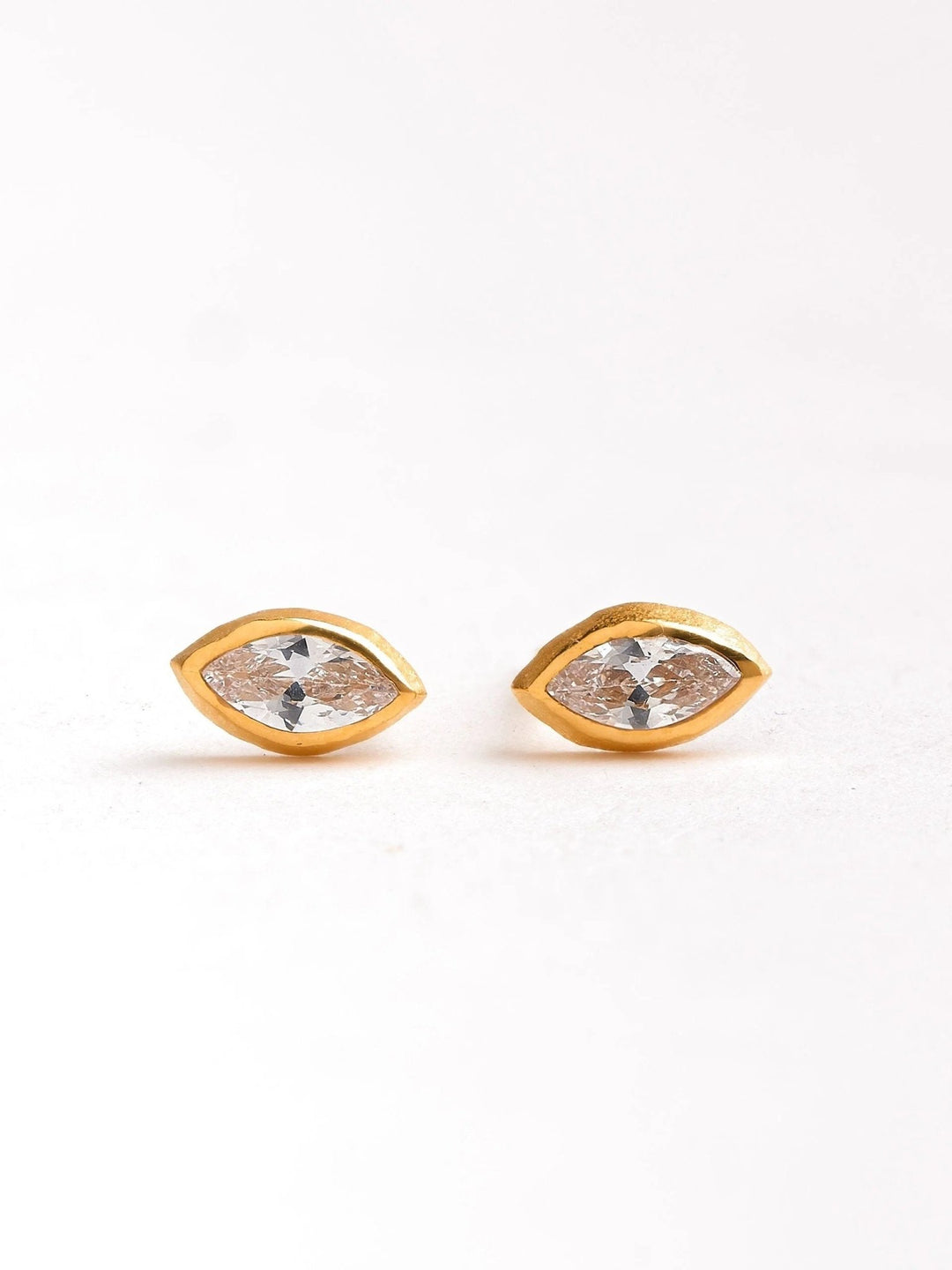 Soprina Gemstone Marquise Earrings - Yellow Gold MatteWhite ZirconAnniversary Giftbirthday giftLunai Jewelry