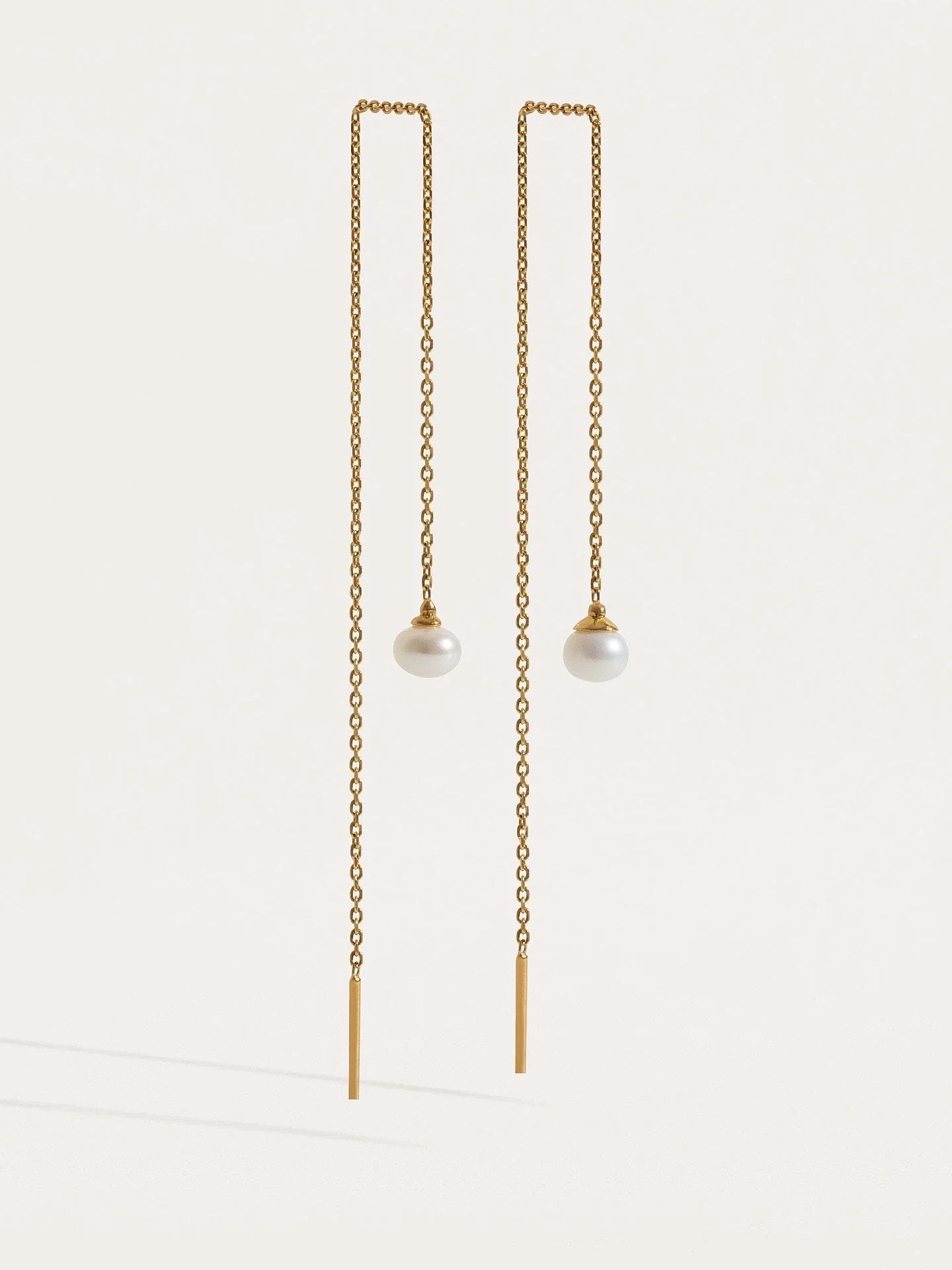 Ullyna Small Pearl Ear Thread Earrings - 24k Gold Plated- Pearl 5mm10Aesthetic JewelryBaroque PearlsLunai Jewelry