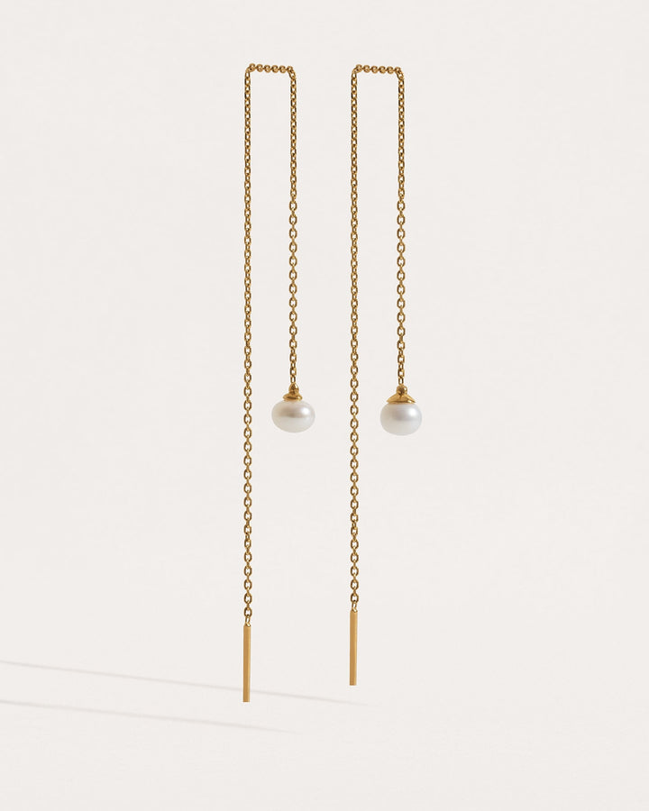 Ullyna Small Pearl Ear Thread Earrings - 24k Gold Plated- Pearl 5mm10Aesthetic JewelryBaroque PearlsLunai Jewelry