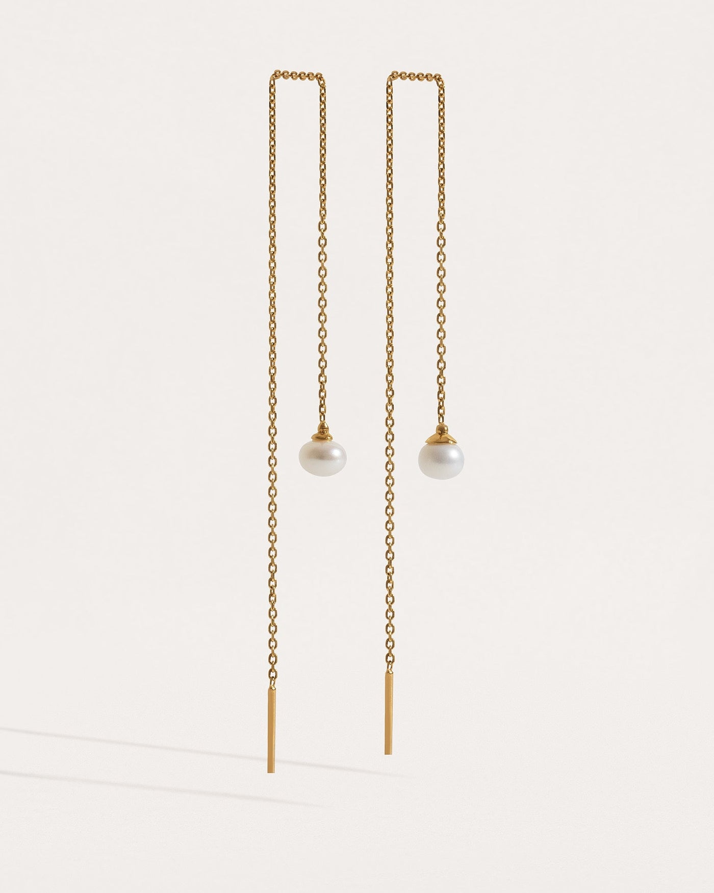 Ullyna Small Pearl Ear Thread Earrings - 24k Gold Plated- Pearl 5mm10Aesthetic JewelryBaroque PearlsLunai Jewelry