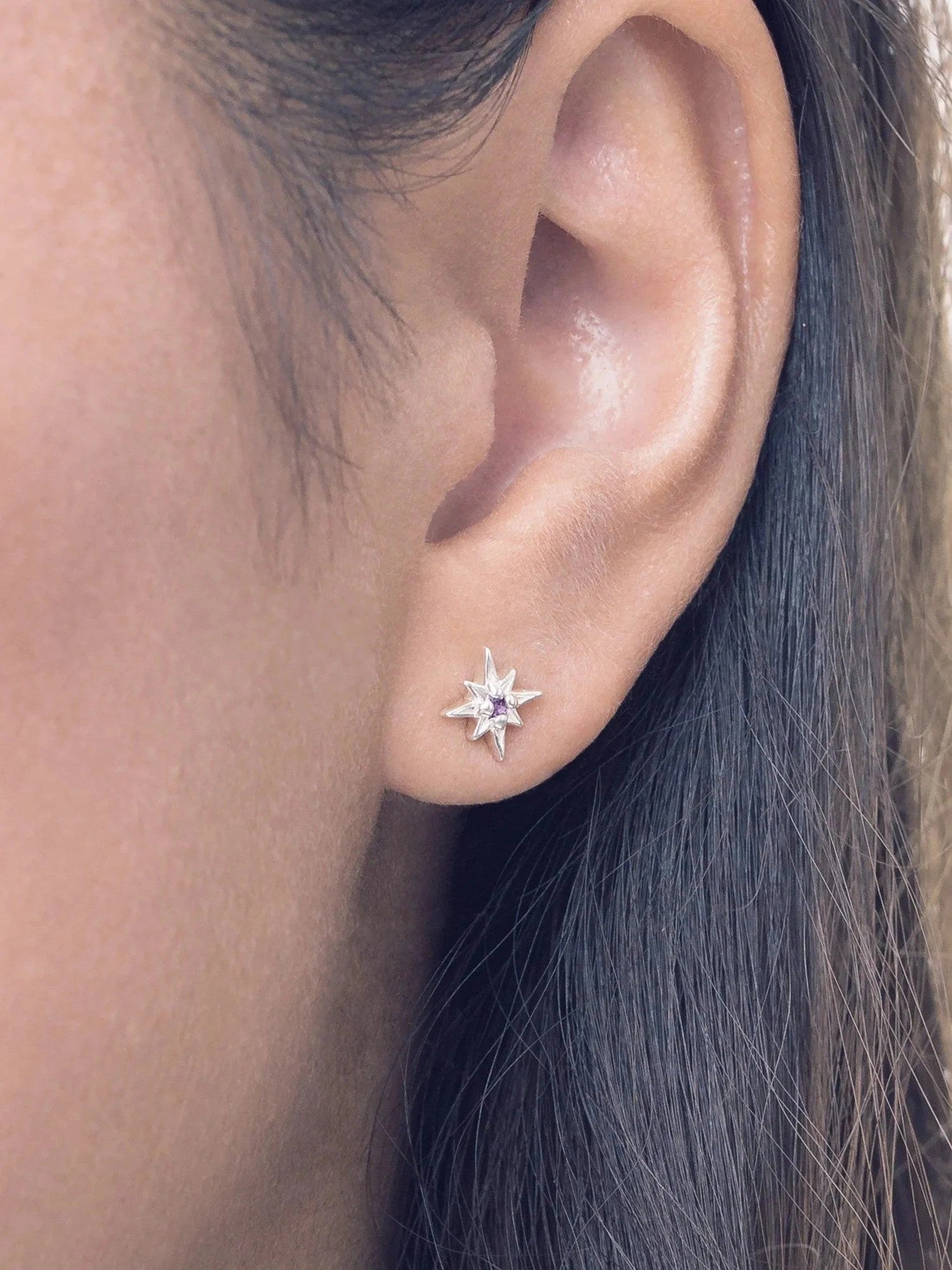 Unira Amethyst Starburst Earrings - 925 Silver ShinyAmethyst EarringsBackUpItemsLunai Jewelry