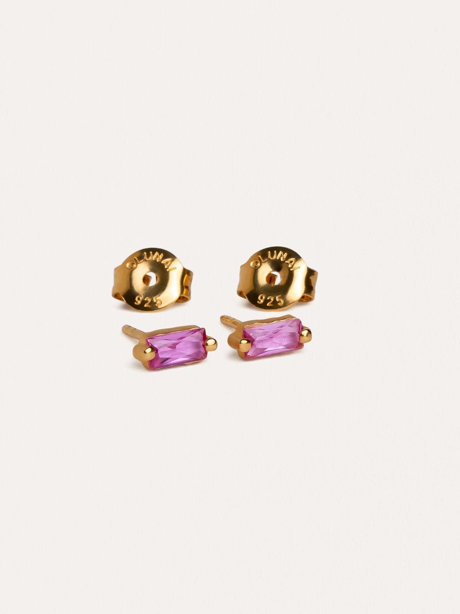 Vicky Baguette Stud Earrings - Pink TourmalineBirthstone Earringsbridal earringsLunai Jewelry