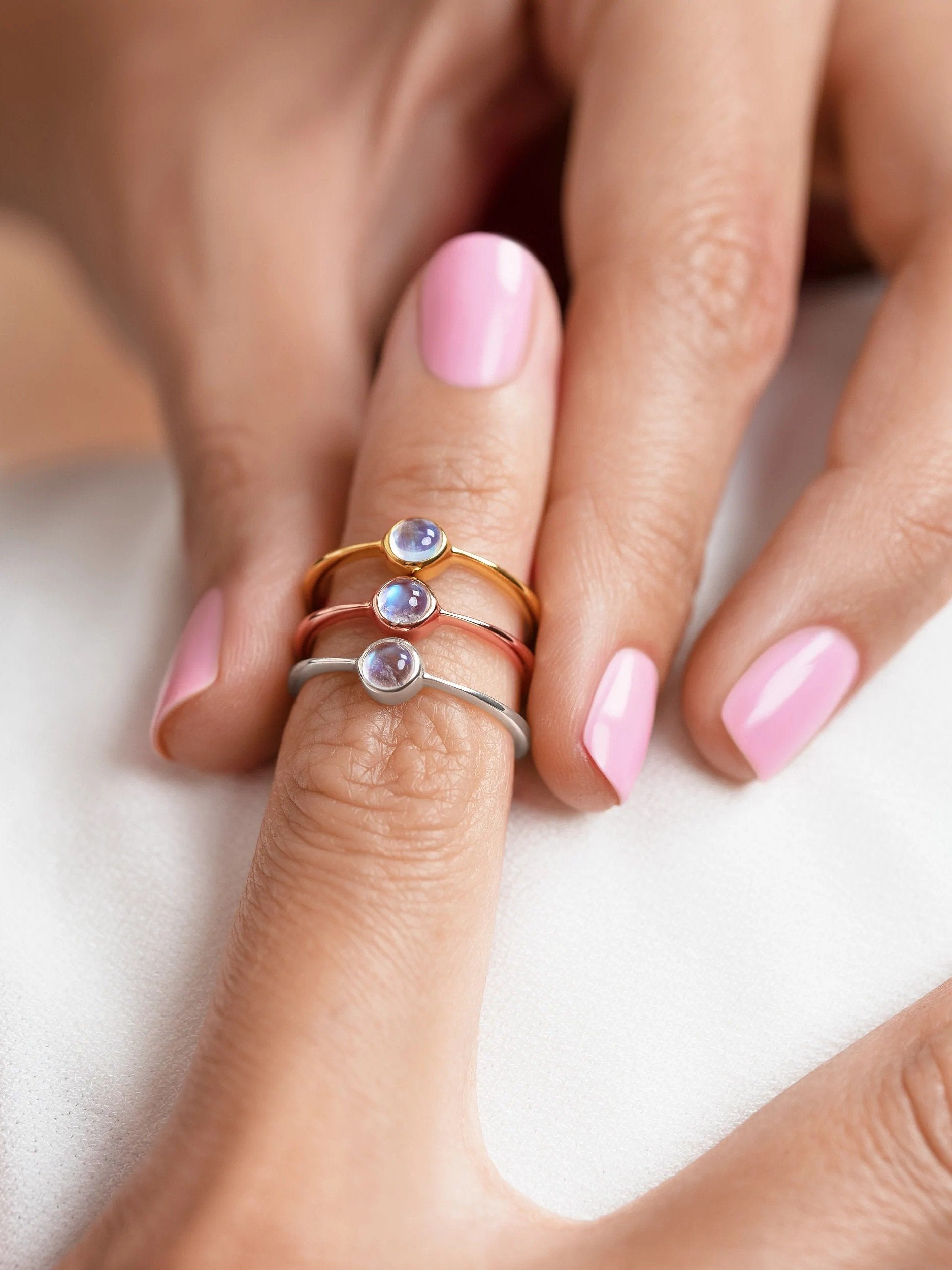  Jaana Small Stacking Ring stacked with other rings for a chic and versatile combination