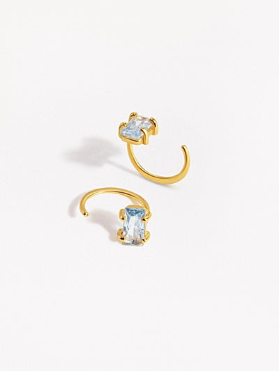 Alberta Huggie Hoop Earrings - 24K Gold PlatedAquamarine EarringsAquamarine HoopsLunai Jewelry