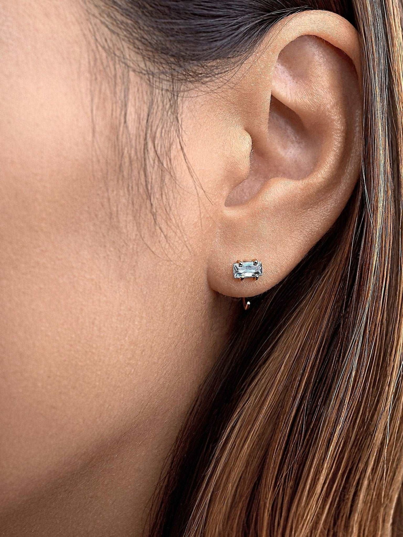 Alberta Huggie Hoop Earrings - 18K Rose Gold PlatedAquamarine EarringsAquamarine HoopsLunai Jewelry
