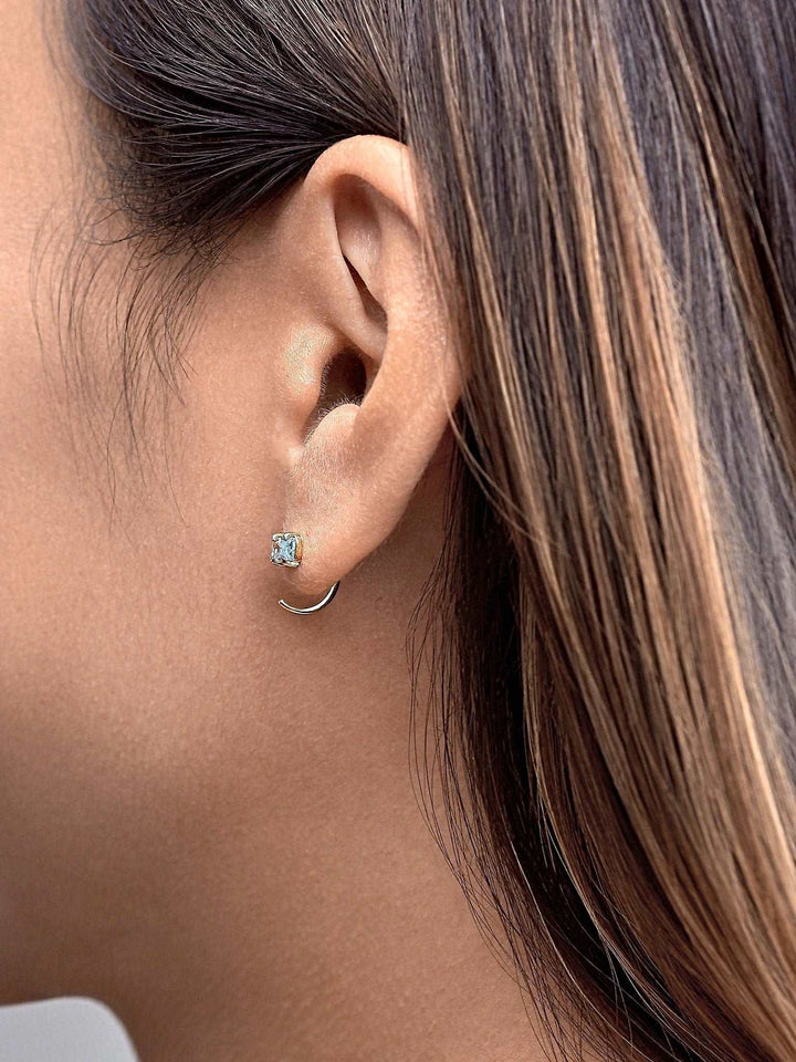 Alberta Huggie Hoop Earrings - 925 Sterling SilverAquamarine EarringsAquamarine HoopsLunai Jewelry