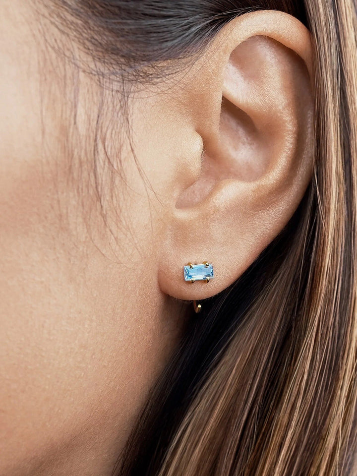 Alberta Huggie Hoop Earrings with Aquamarine Quartz - 24K Gold PlatedAquamarine EarringsAquamarine HoopsLunai Jewelry
