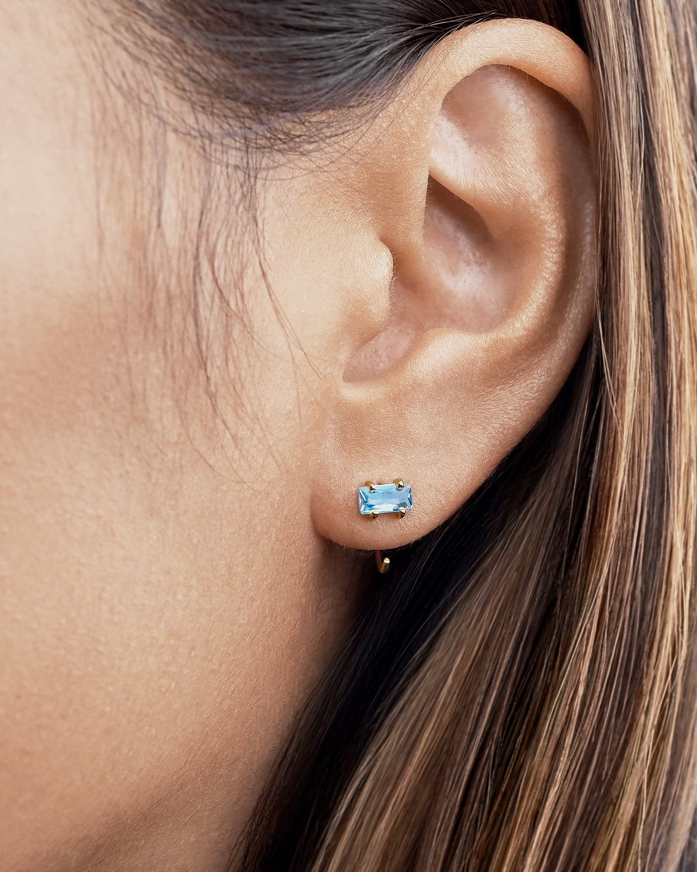 Alberta Huggie Hoop Earrings with Aquamarine Quartz - 24K Gold PlatedAquamarine EarringsAquamarine HoopsLunai Jewelry