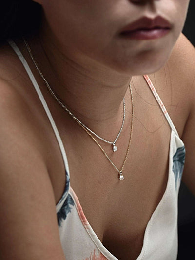 Amadina Gold Pendant Necklace in White Crystal - 17.7925 Sterling SilverBackUpItemsBirthstone NecklaceLunai Jewelry