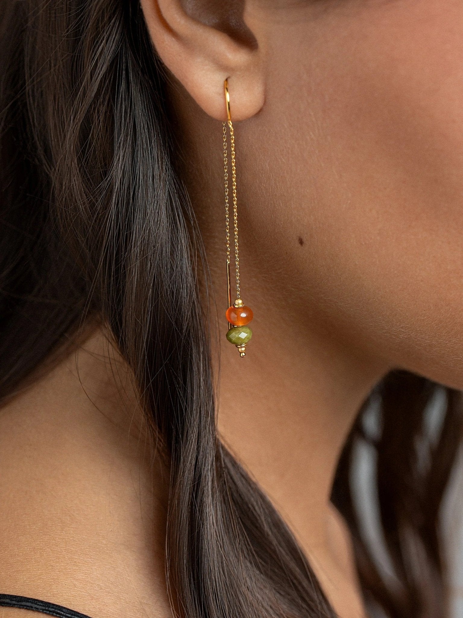 Anates Chain Dangle Earrings - agate earringsbirthstone earringsLunai Jewelry