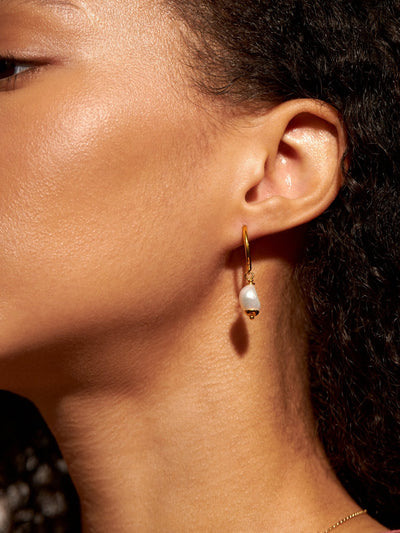 Antonella Baroque Pearl Drop Hoop Earrings - 24K Gold PlatedPairArtisan JewelryConch EarringsLunai Jewelry