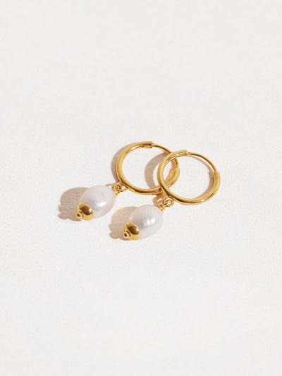 Antonella Baroque Pearl Drop Hoop Earrings - 24K Gold PlatedPairArtisan JewelryConch EarringsLunai Jewelry