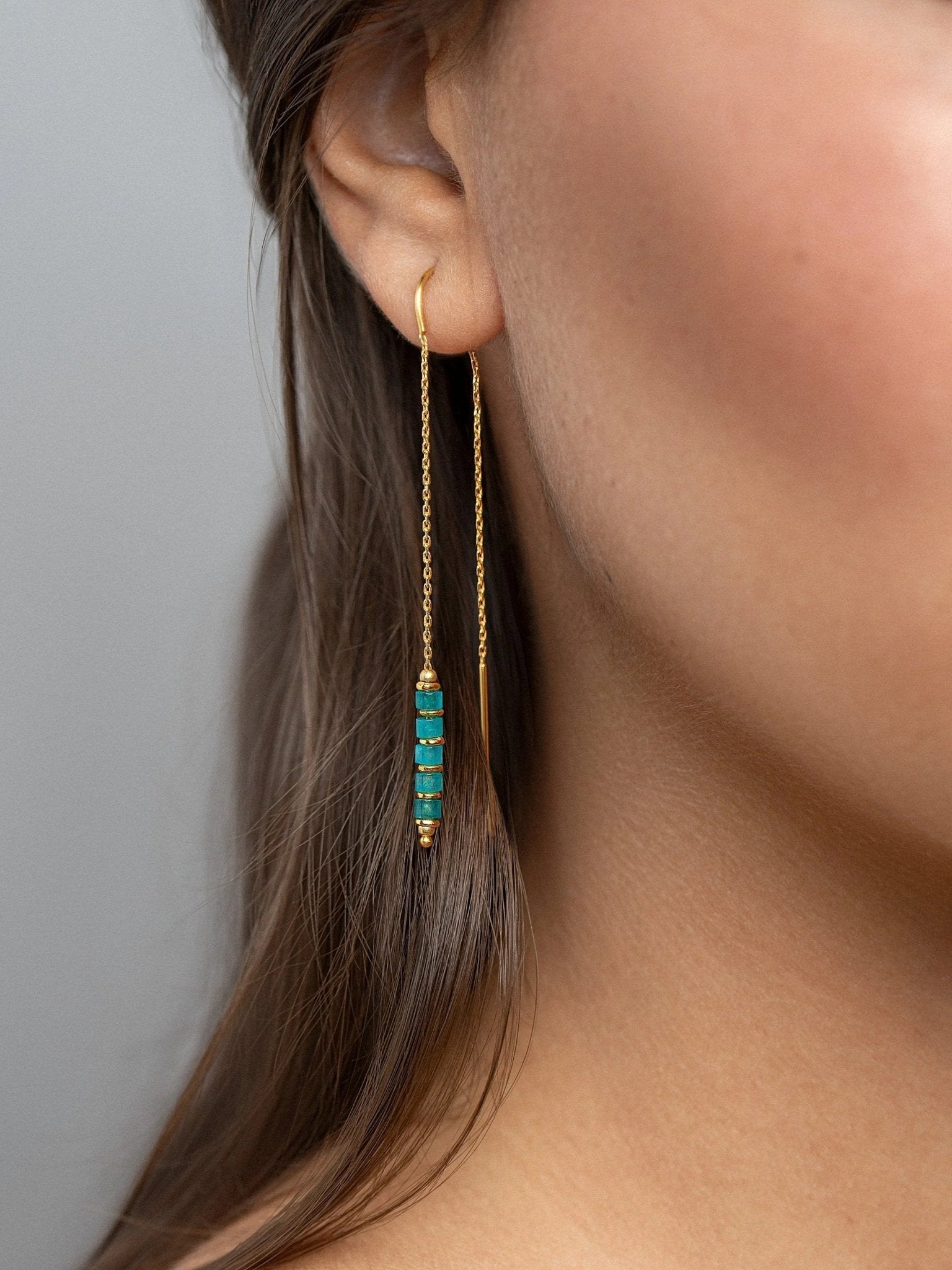 Green Jade Chain Dangle Earrings Elegant Gemstone Earrings Lunai Jewelry