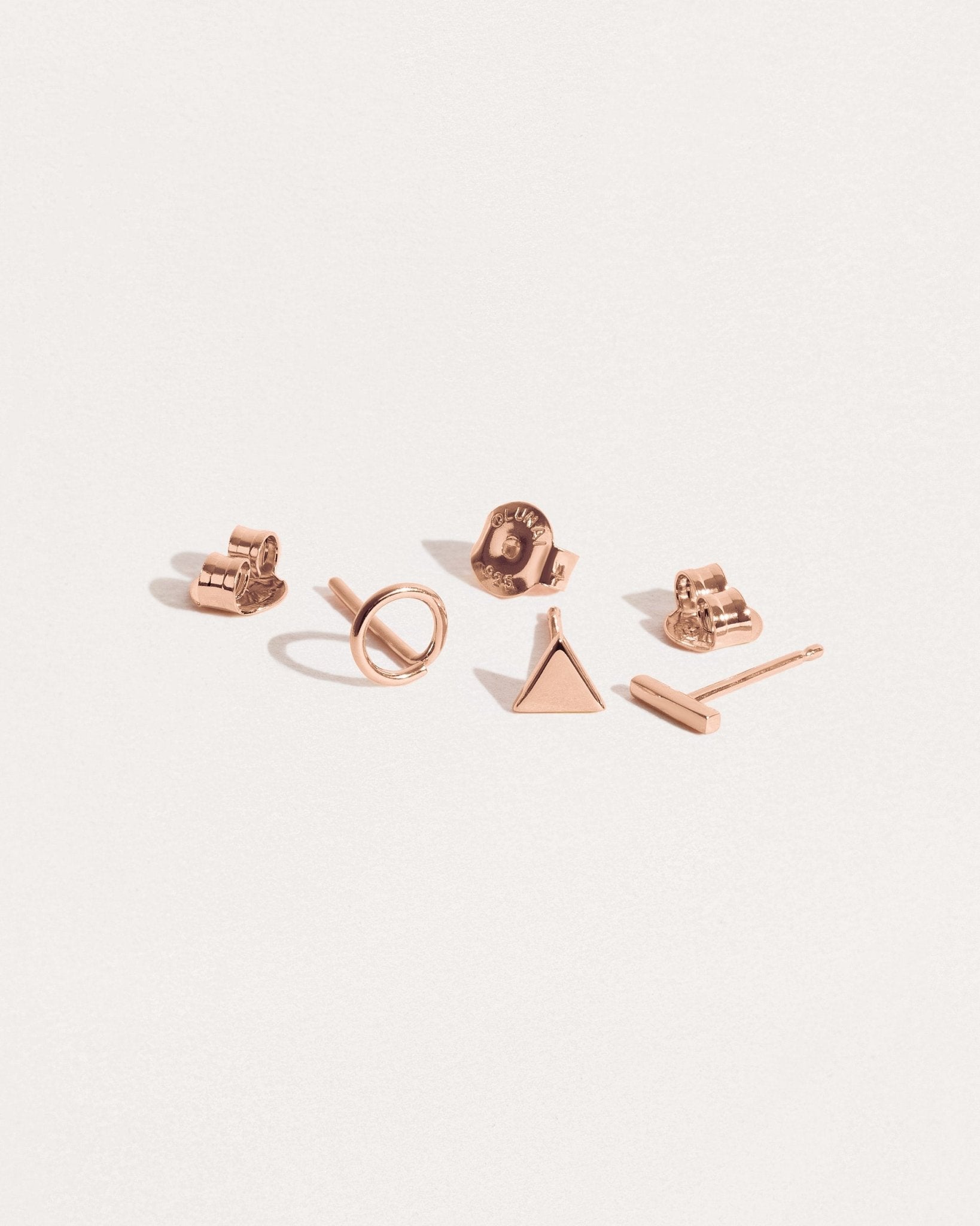 Bianca Geometric Stud Earrings Set - 18K Rose Gold PlatedBar StudCartilage earringsLunai Jewelry